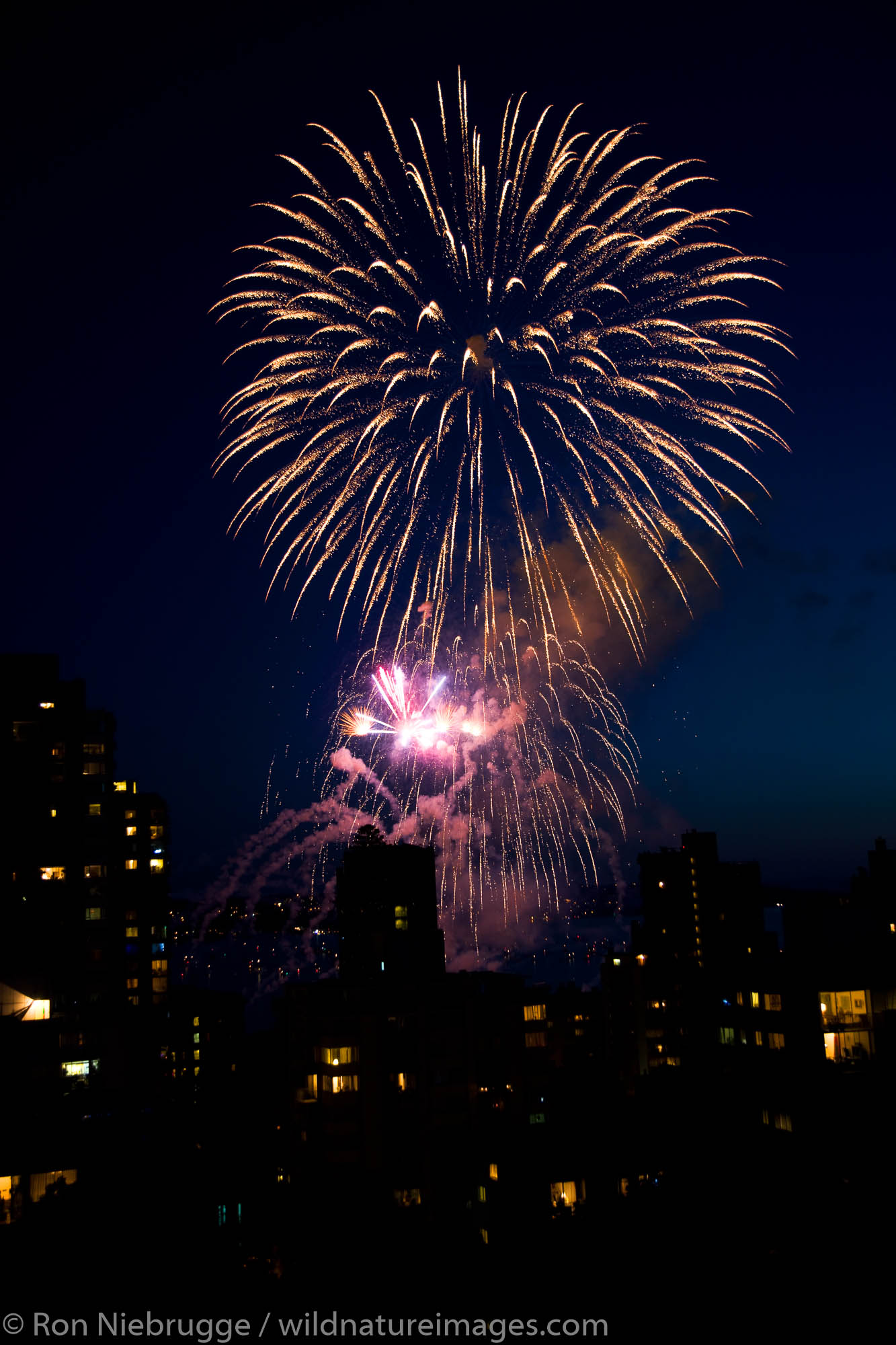 Fireworks during the Canadian portion of the 2009 Celebration of Light, Vancouver, British Columbia, Canada.