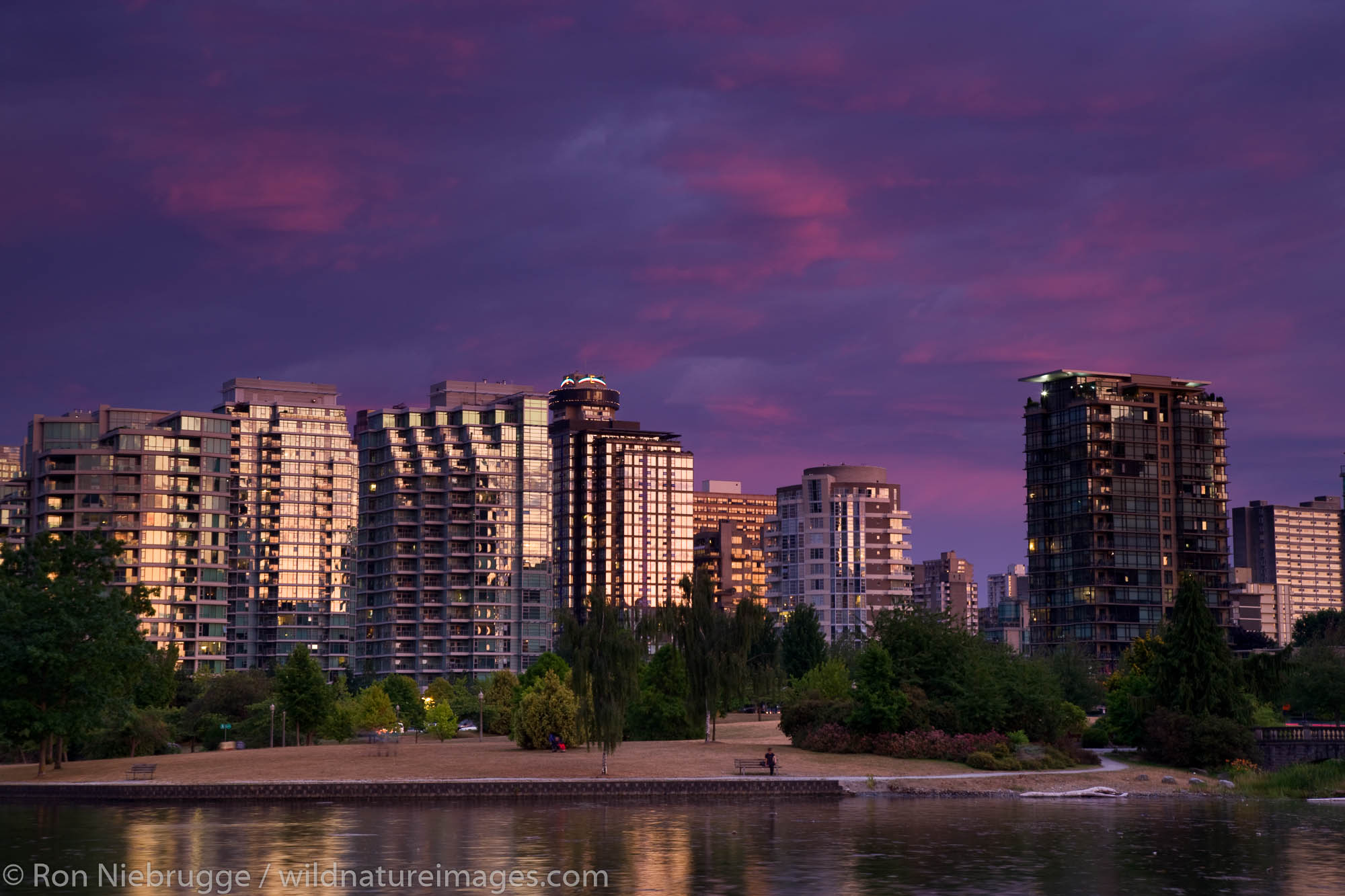Downtown Vancouver and Coal Harbour at sunset, Vancouver, British Columbia, Canada.