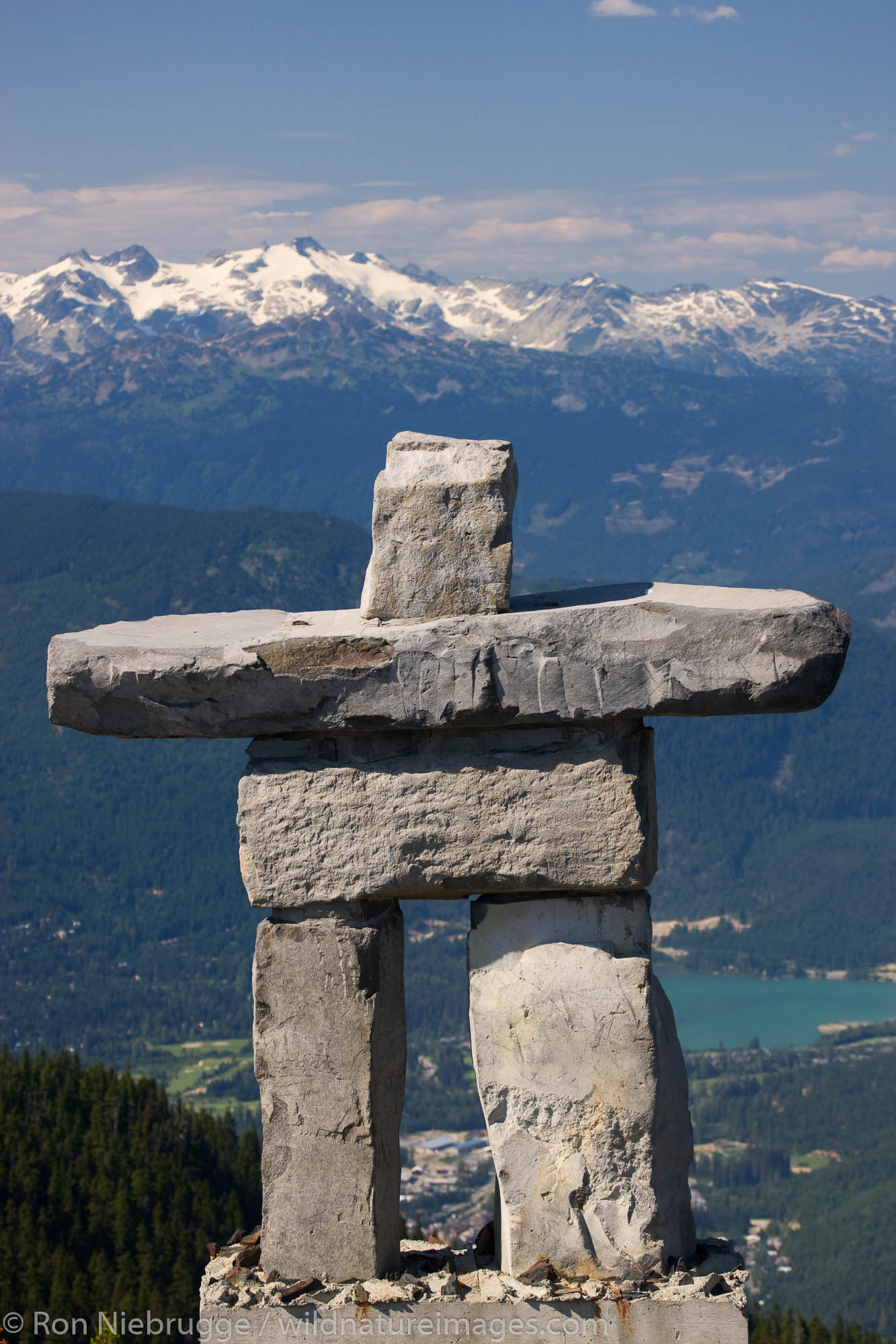 Inukshuk rock statue on Whistler Mountain is the Olympic symbol, Whistler, British Columbia, Canada.