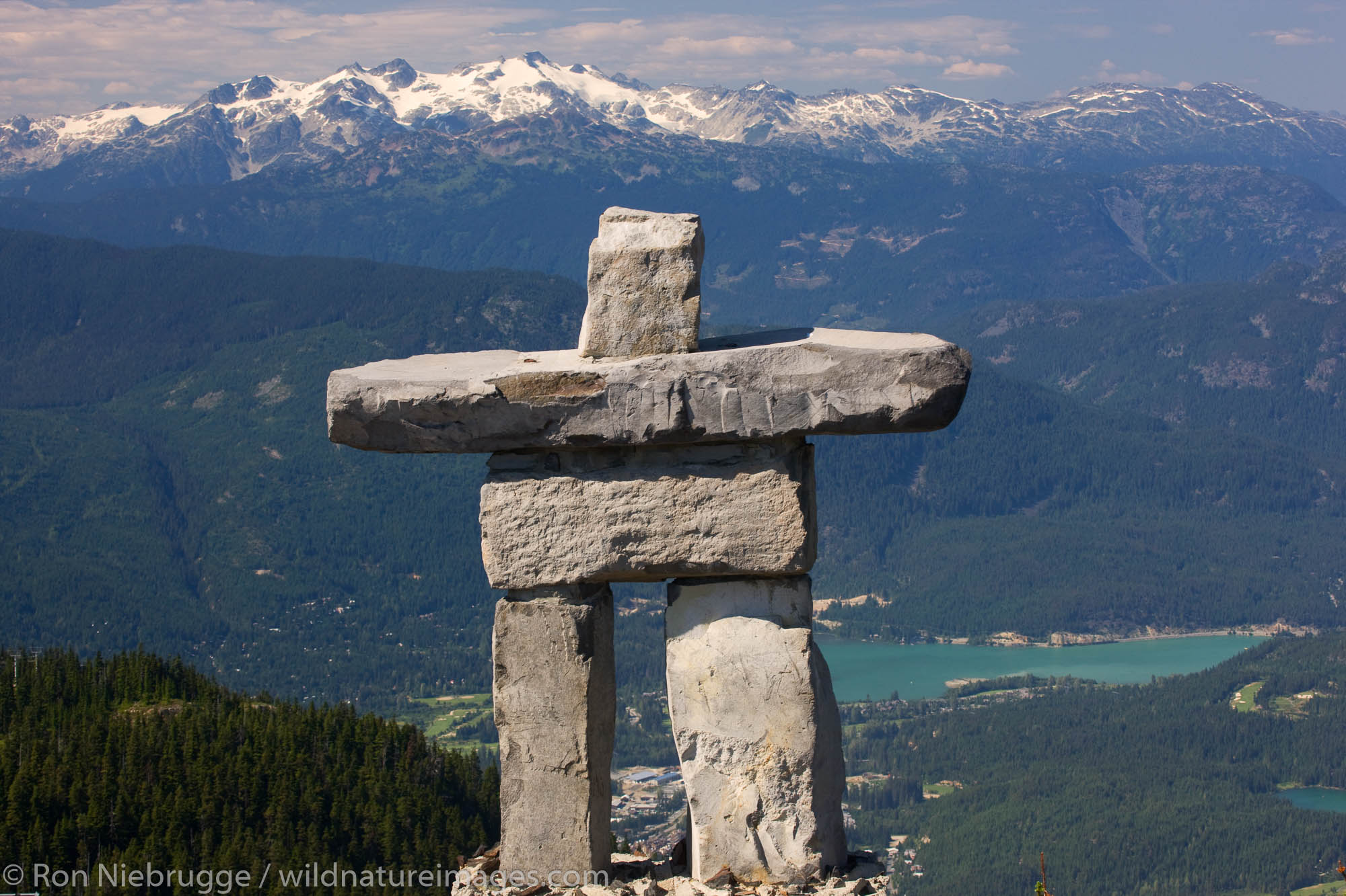 Inukshuk rock statue on Whistler Mountain is the Olympic symbol, Whistler, British Columbia, Canada.