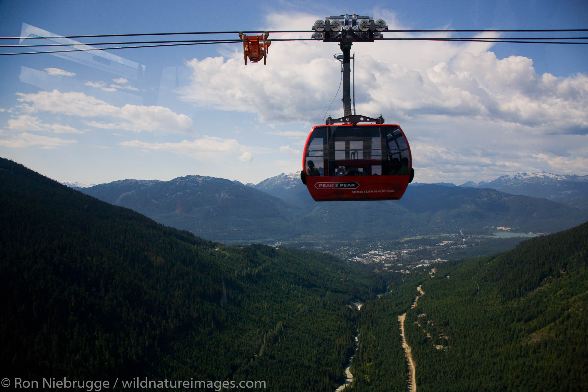 Peak 2 Peak Gondola between Whistler Mountain and Blackcomb, British Columbia, Canada.