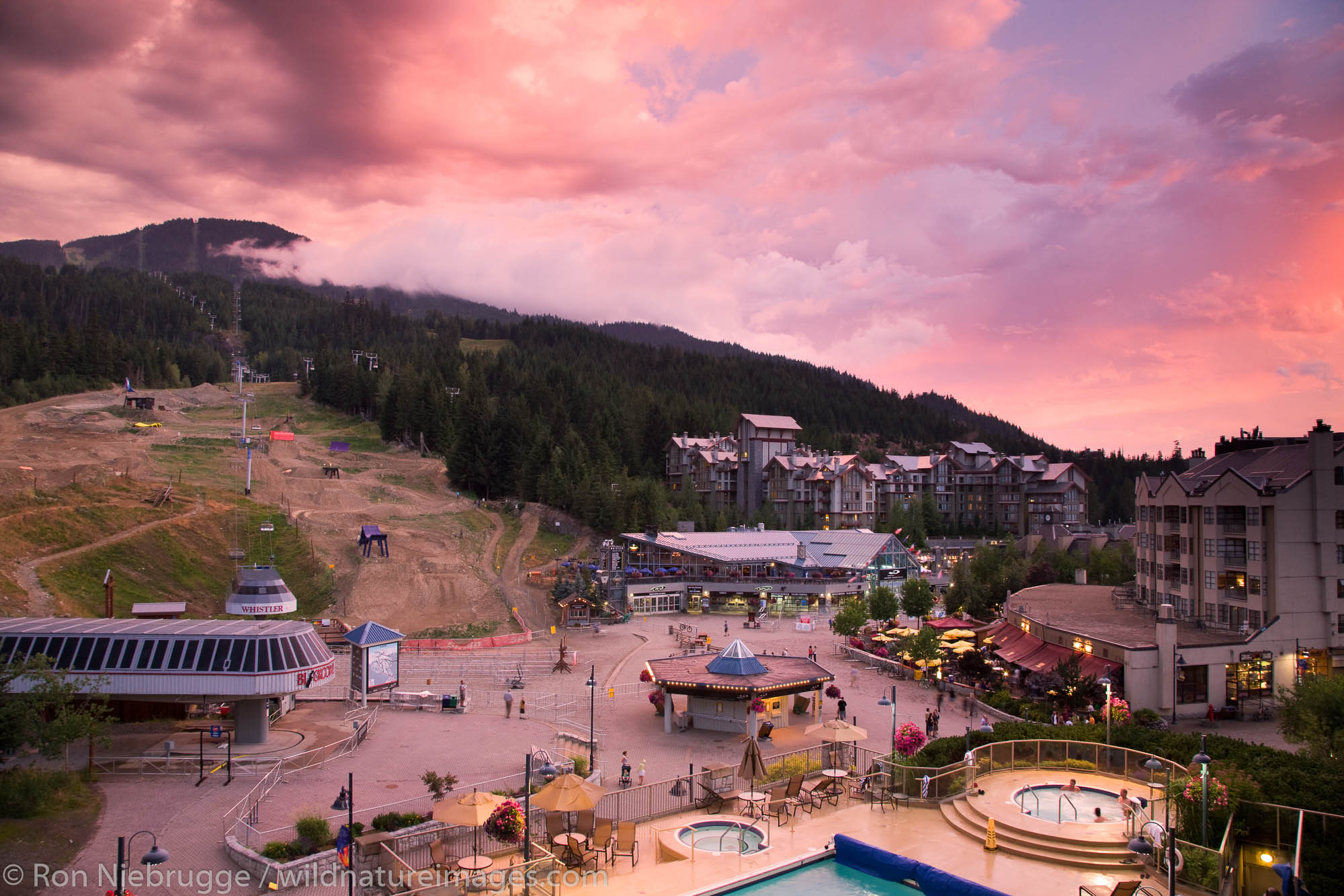 Sunset over Whistler Village, Whistler, British Columbia, Canada.