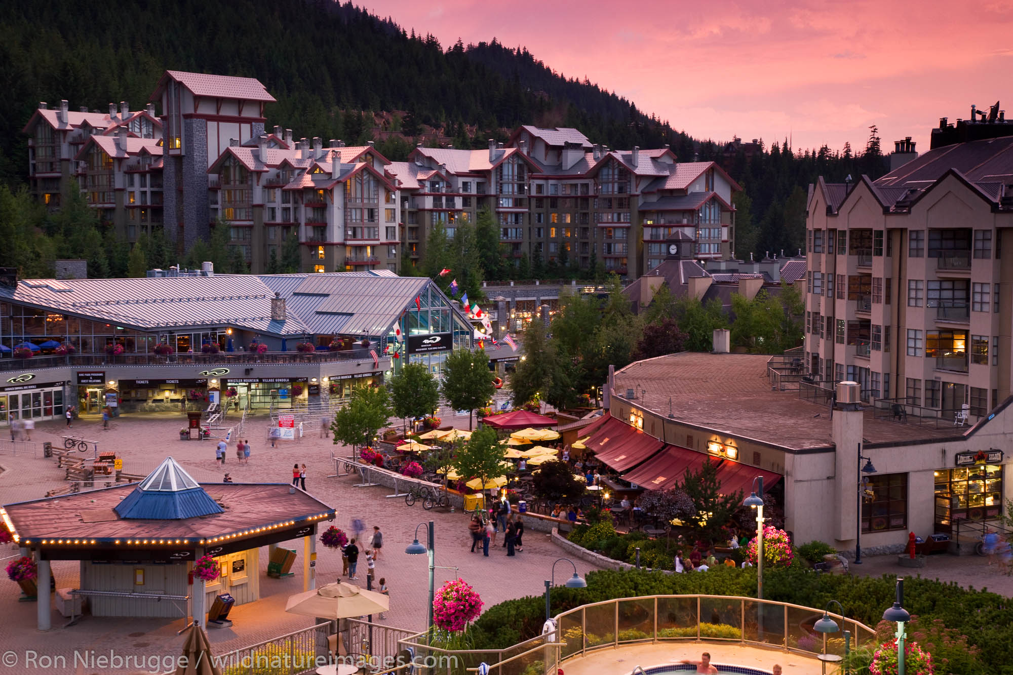 Sunset over Whistler Village, Whistler, British Columbia, Canada.