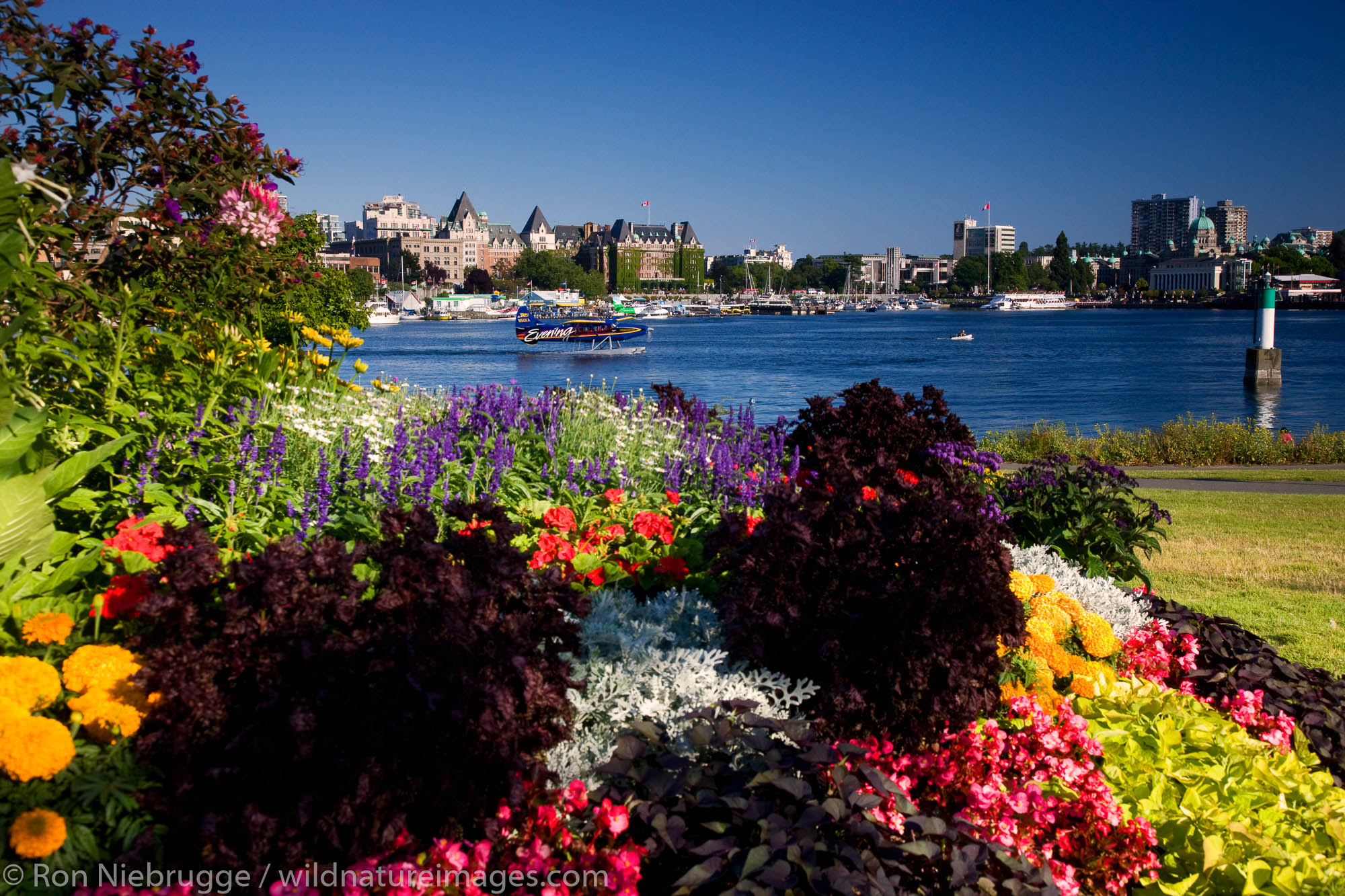 The historic Empress Hotel located on the Inner Harbour, from Songhees Viewpoint,  Victoria, Vancouver Island, British Columbia...