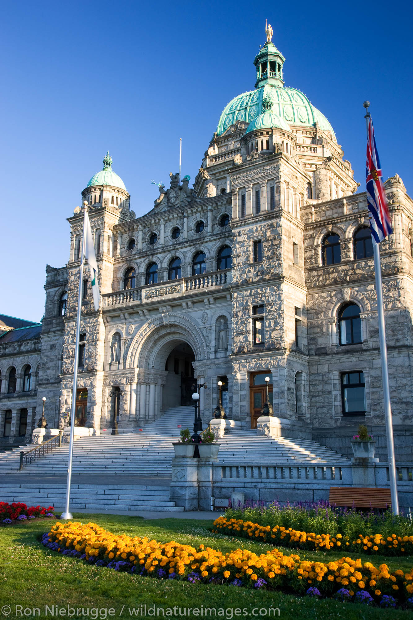 The Legislative or Parliament Buildings located on the Inner Harbour, Victoria, Vancouver Island, British Columbia, Canada.