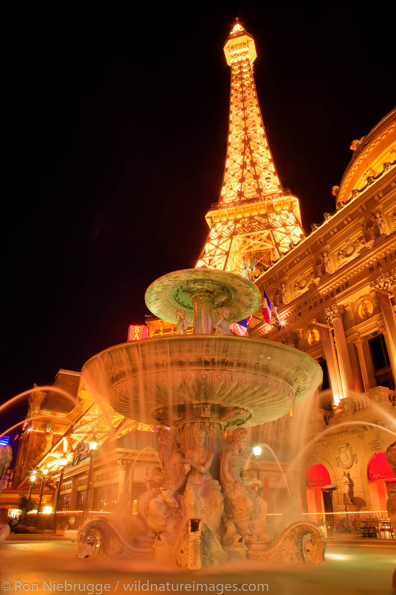 Replica of the Eiffel Tower and the Arc De Triomphe and the Paris Hotel, Las Vegas, Nevada.