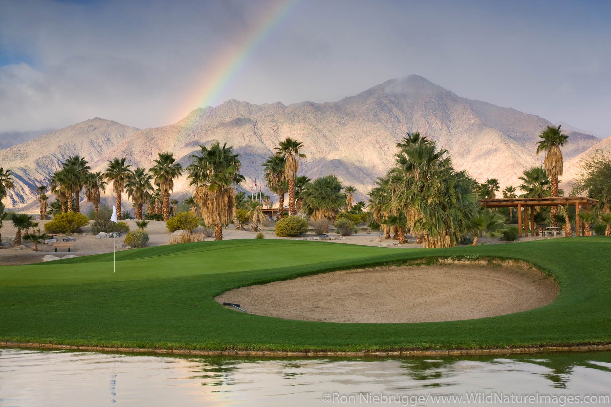A rainbow at The Springs at Borrego RV Resort and Golf Course, Borrego Springs, California.