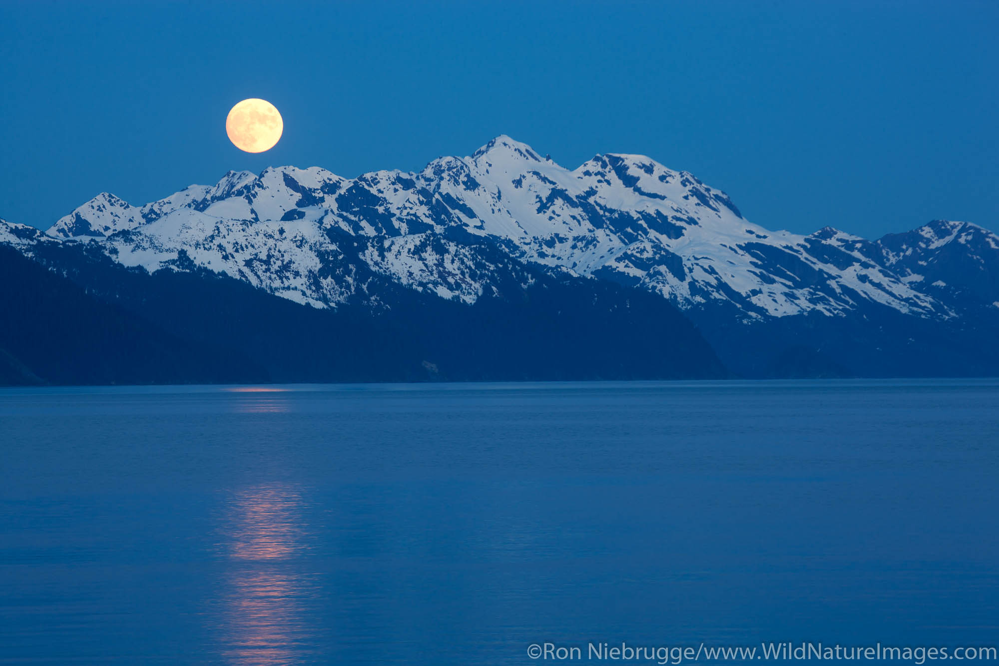 Full moon over Resurrection Bay, Seward, Alaska.
