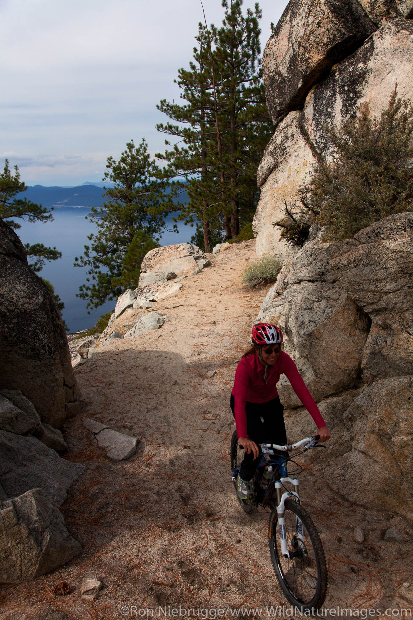 Mountain biking on the Flume Trail, Lake Tahoe, NV (model released)