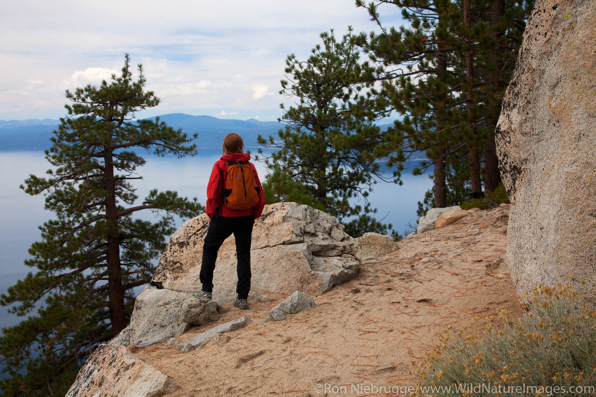 Hiking on the Flume Trail, Lake Tahoe, NV (model released)