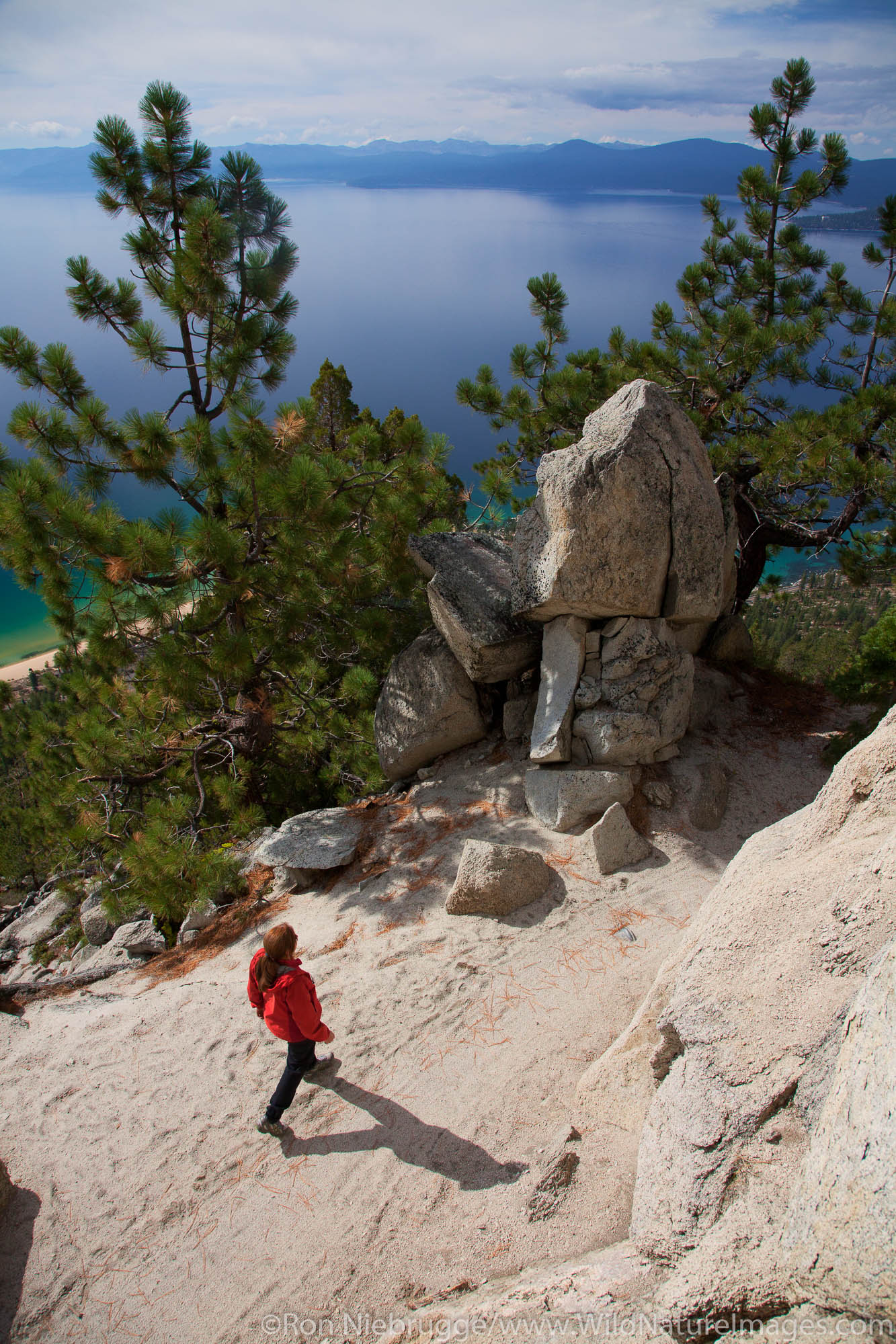 Hiking on the Flume Trail, Lake Tahoe, NV (model released)