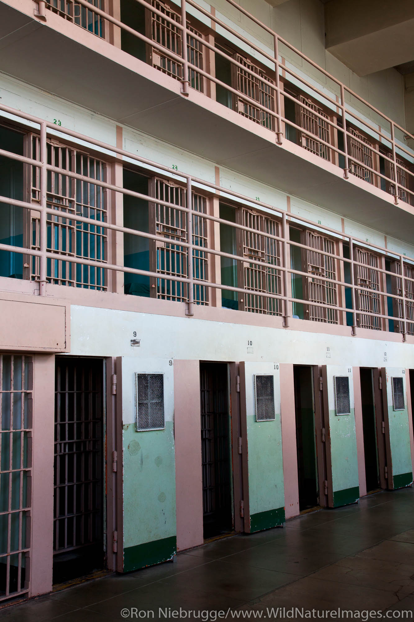 Inside cellhouse at Alcatraz, D Block, San Francisco, CA