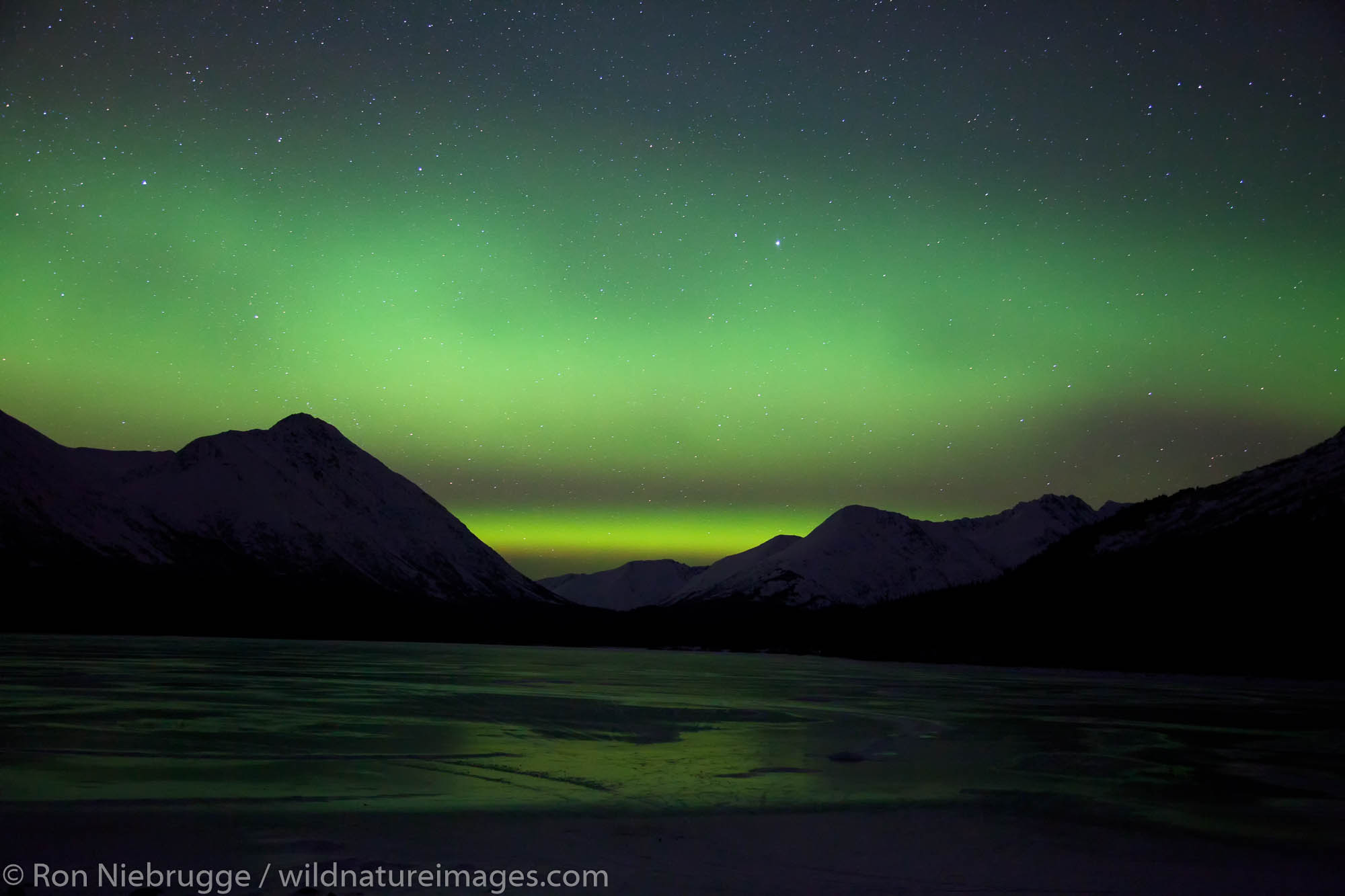 Northern Lights over Upper Trail Lake, Alaska.