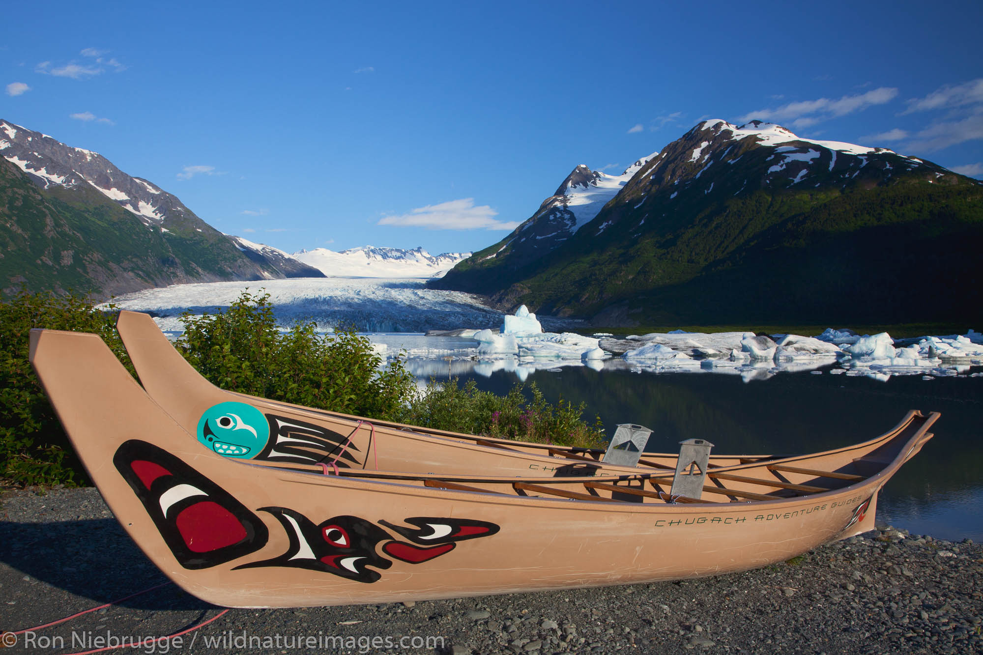 Canoes at Spencer Glacier, Chugach National Forest, Alaska.