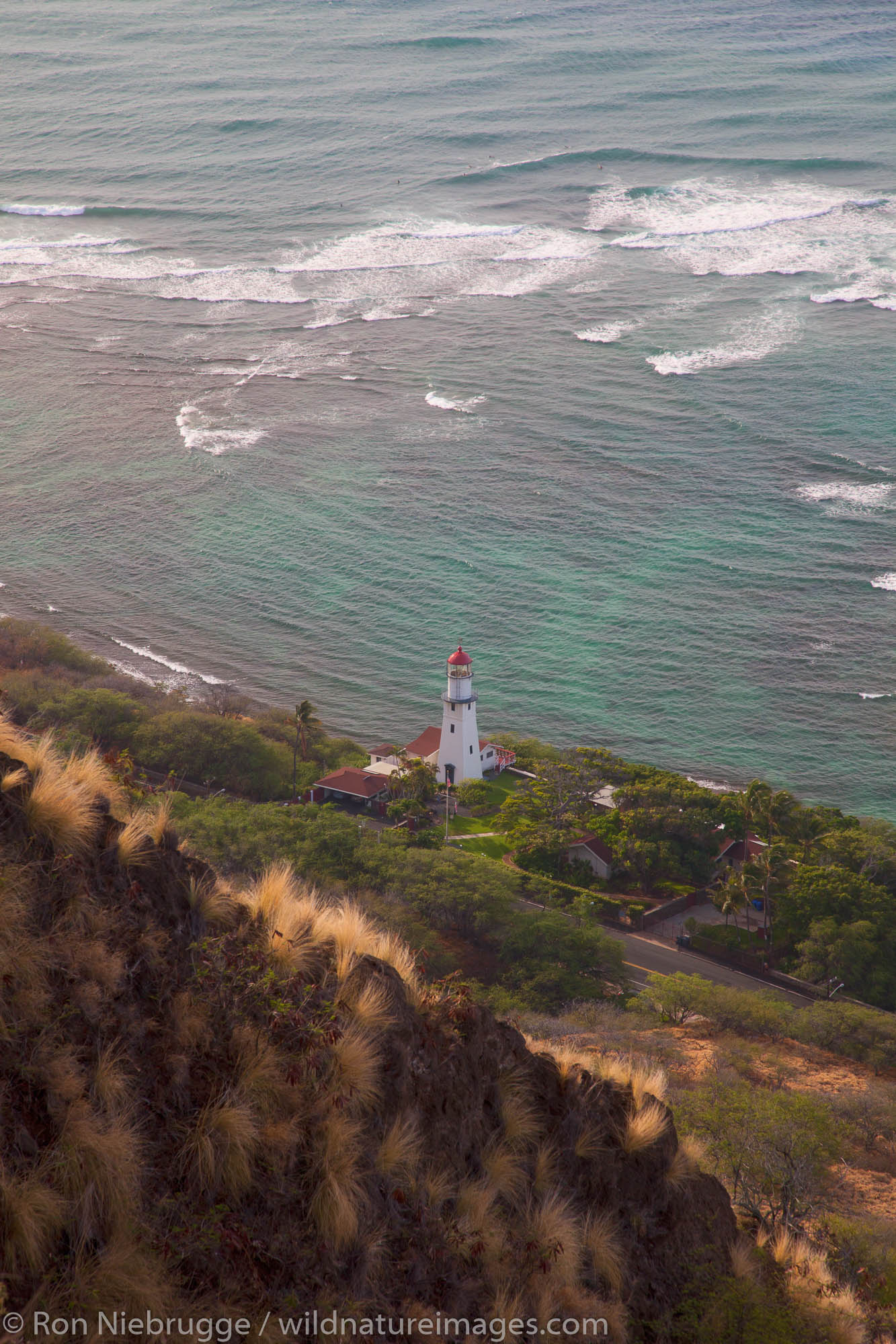 Diamond Head Lighthouse from Diamond Head Crater, Waikiki, Honolulu, Hawaii.