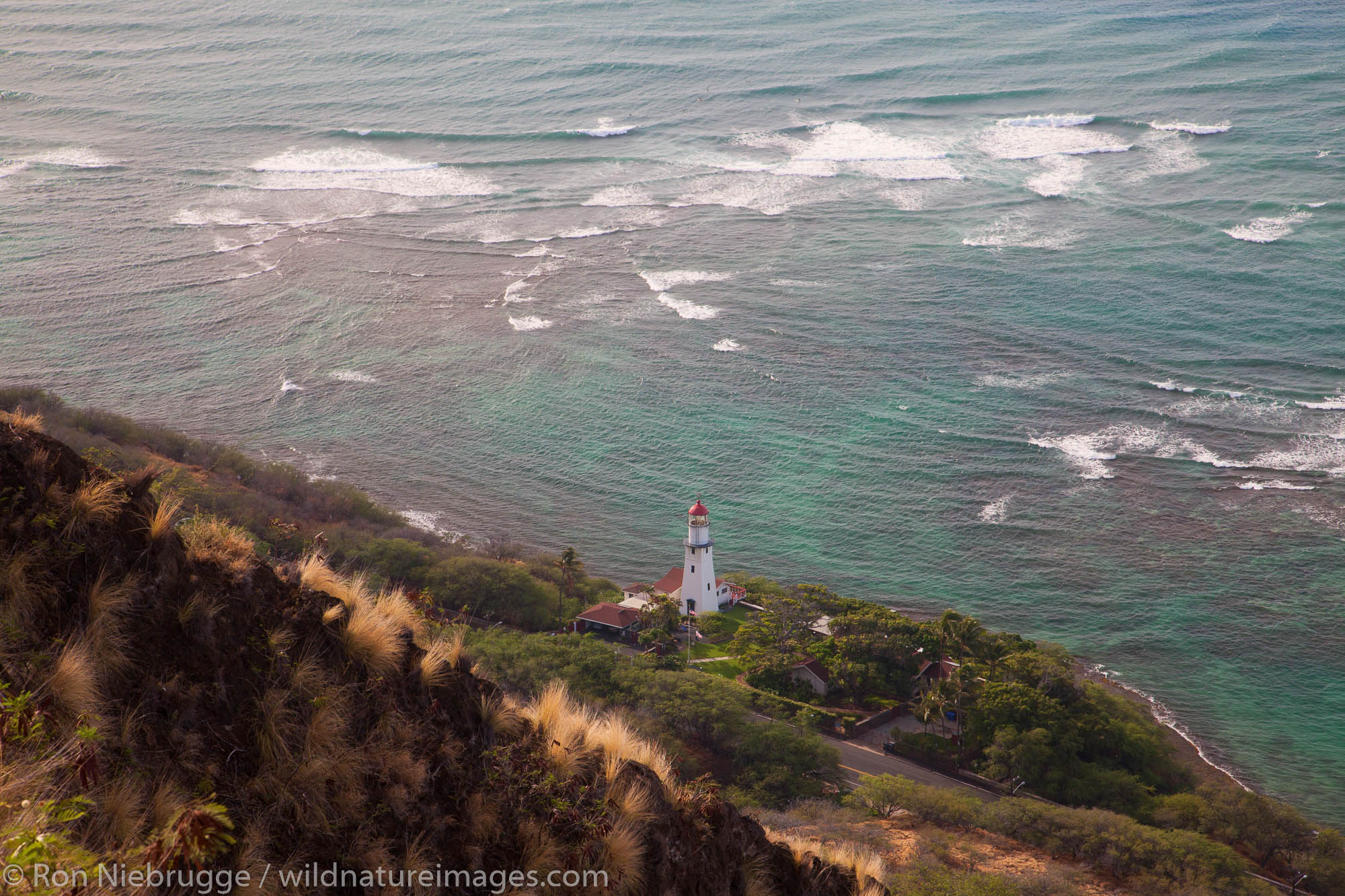 Diamond Head Lighthouse from Diamond Head Crater, Waikiki, Honolulu, Hawaii.