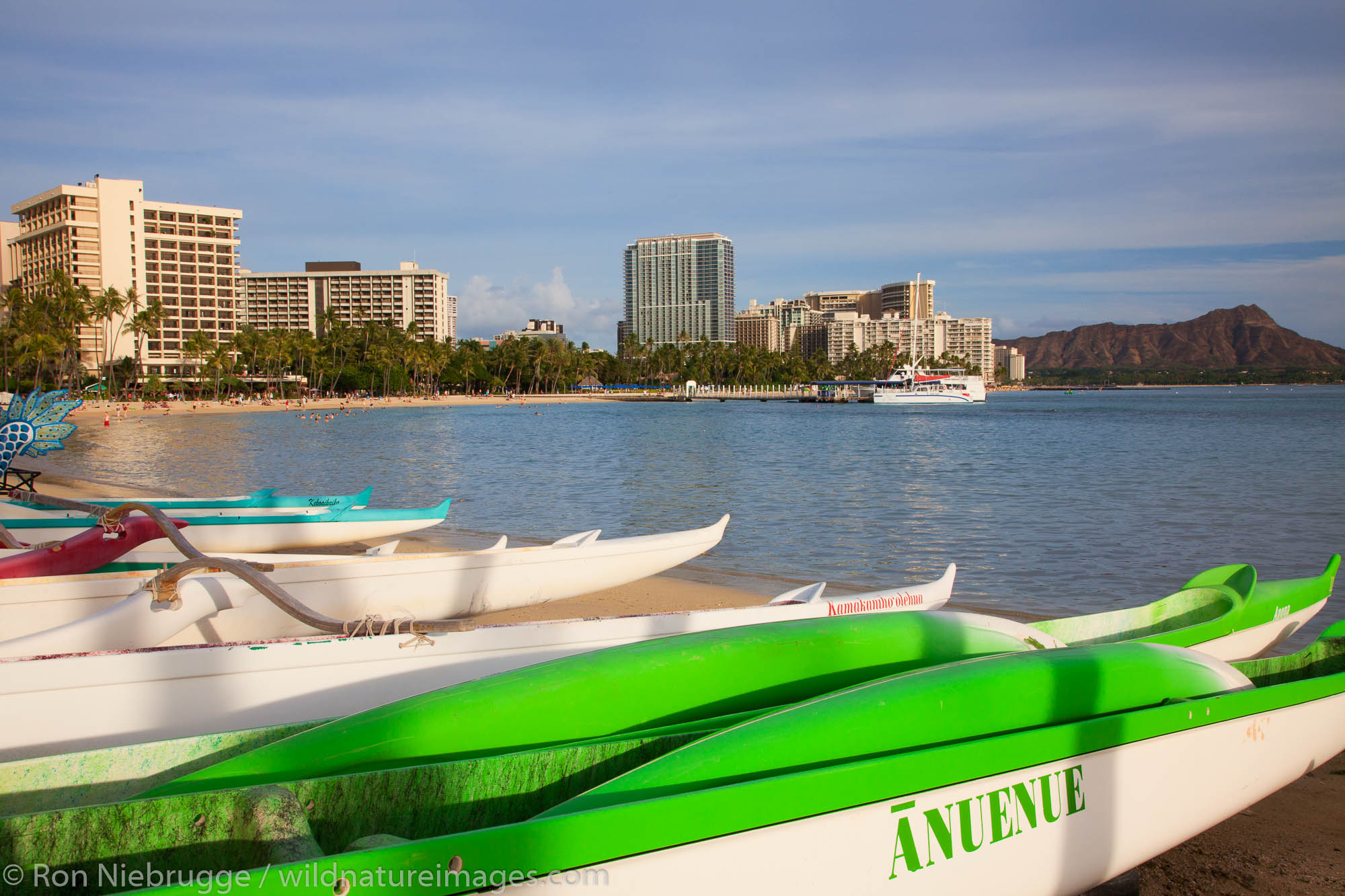 Kayaks along Waikiki, Honolulu, Hawaii Photos by Ron Niebrugge