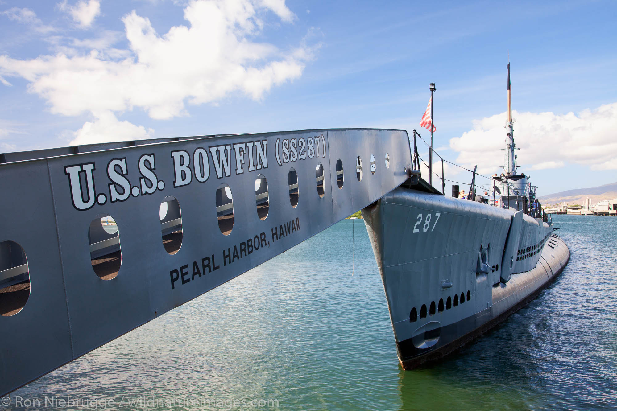 Submarine USS Bowfin at the USS Arizona Memorial, Pearl Harbor, Honolulu, Hawaii.