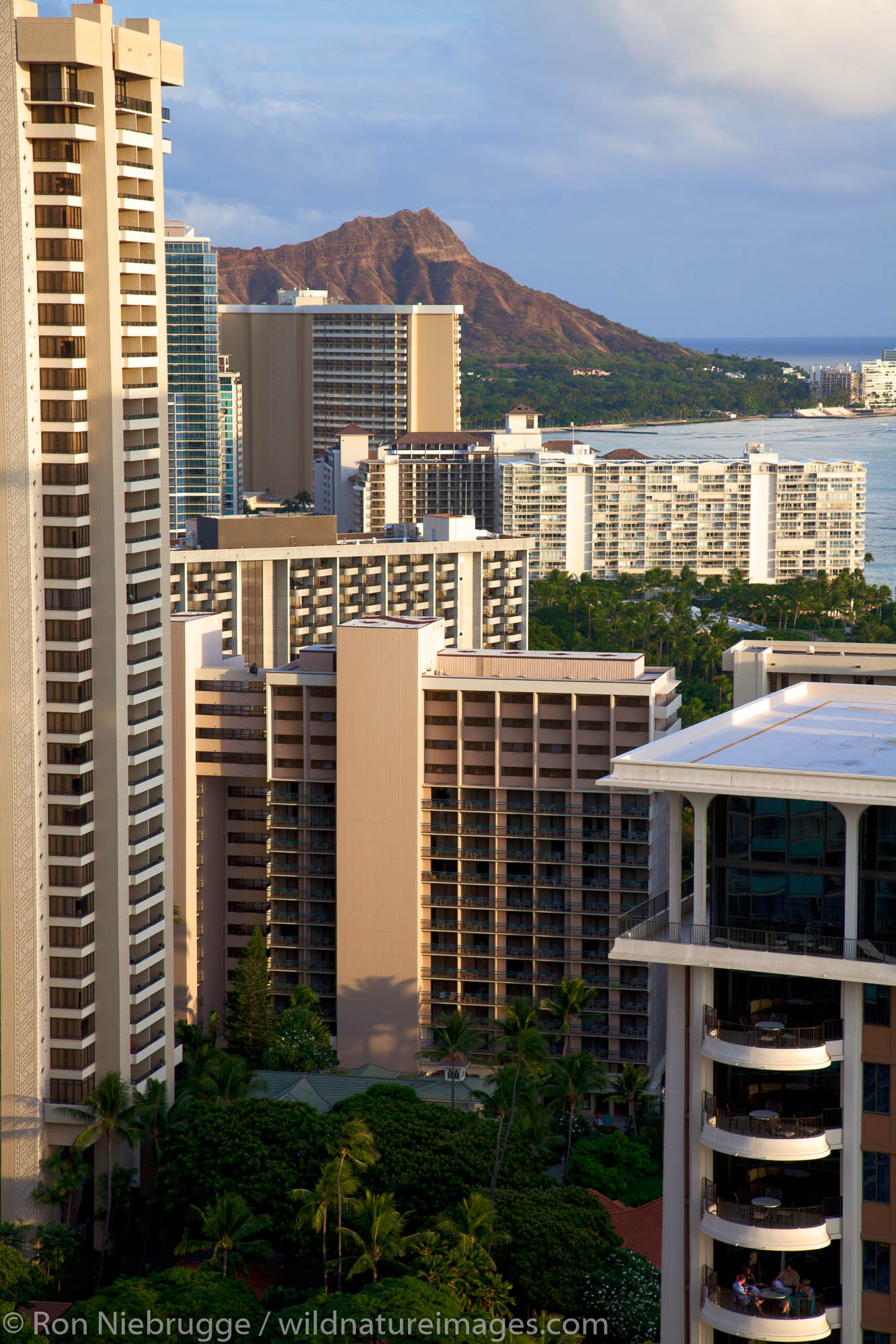 Hotels along Waikiki Beach, Honolulu, Hawaii.