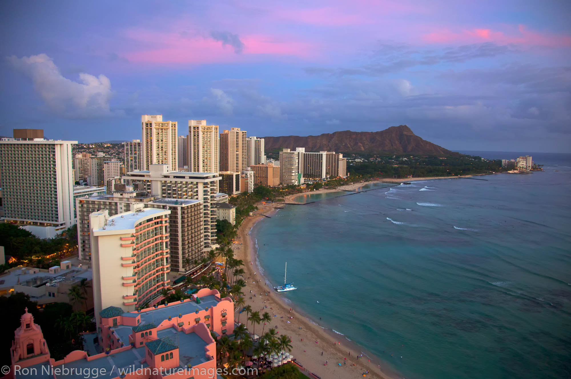 Hotels along Waikiki Beach, Honolulu, Hawaii.