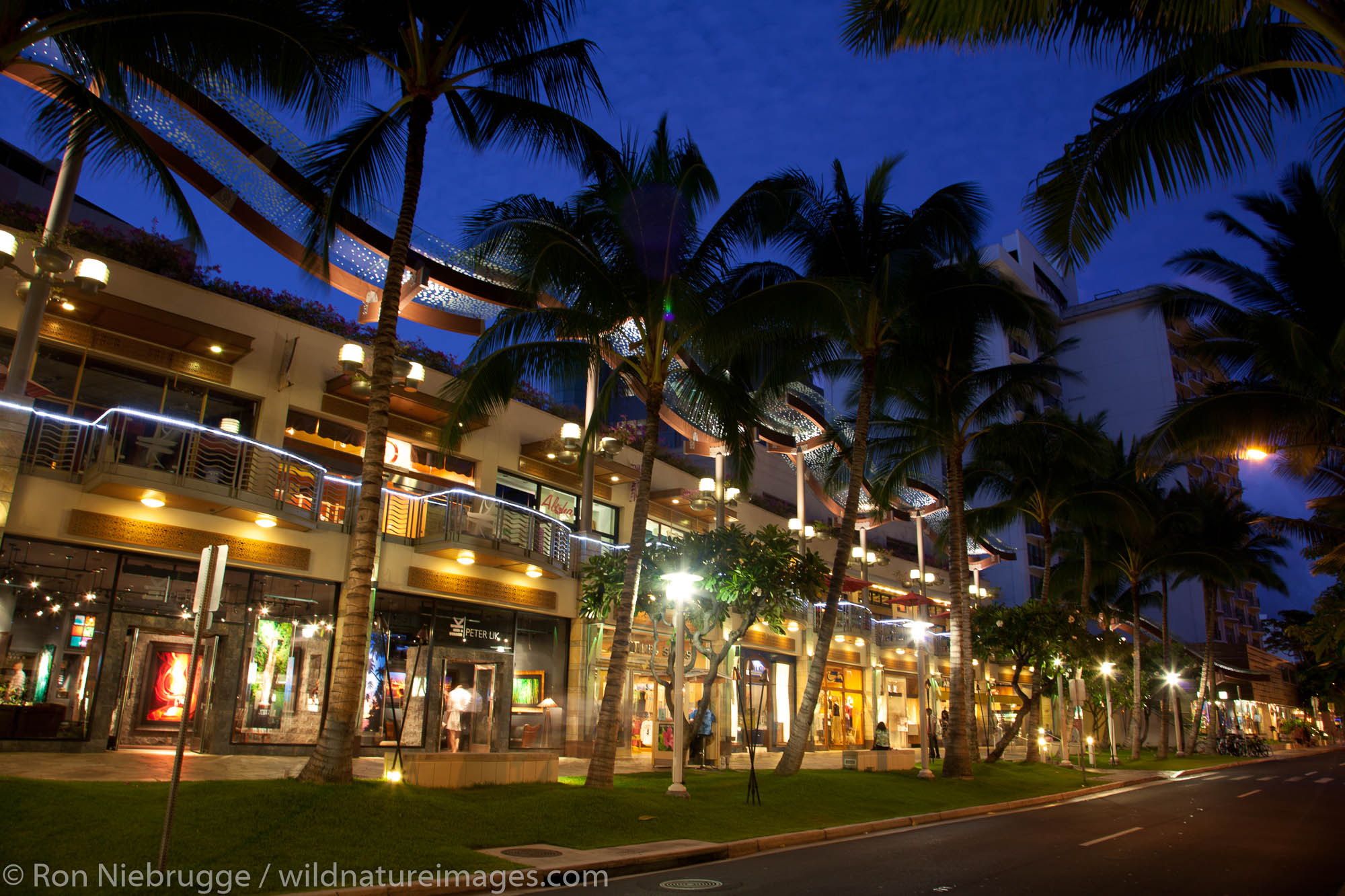 Shops in the downtown area near Waikiki Beach, Honolulu, Hawaii.