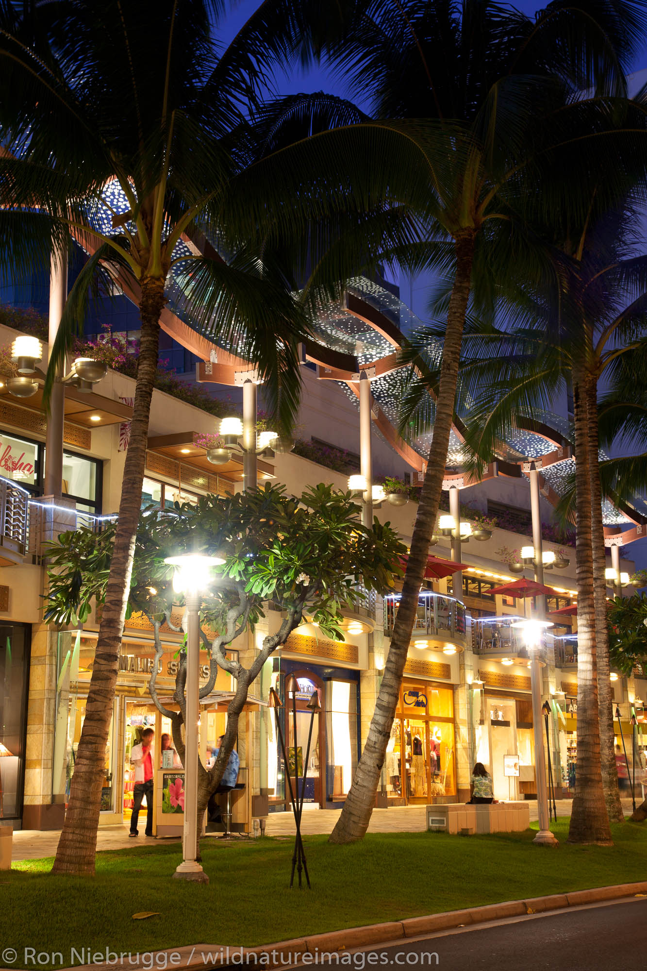 Shops in the downtown area near Waikiki Beach, Honolulu, Hawaii.