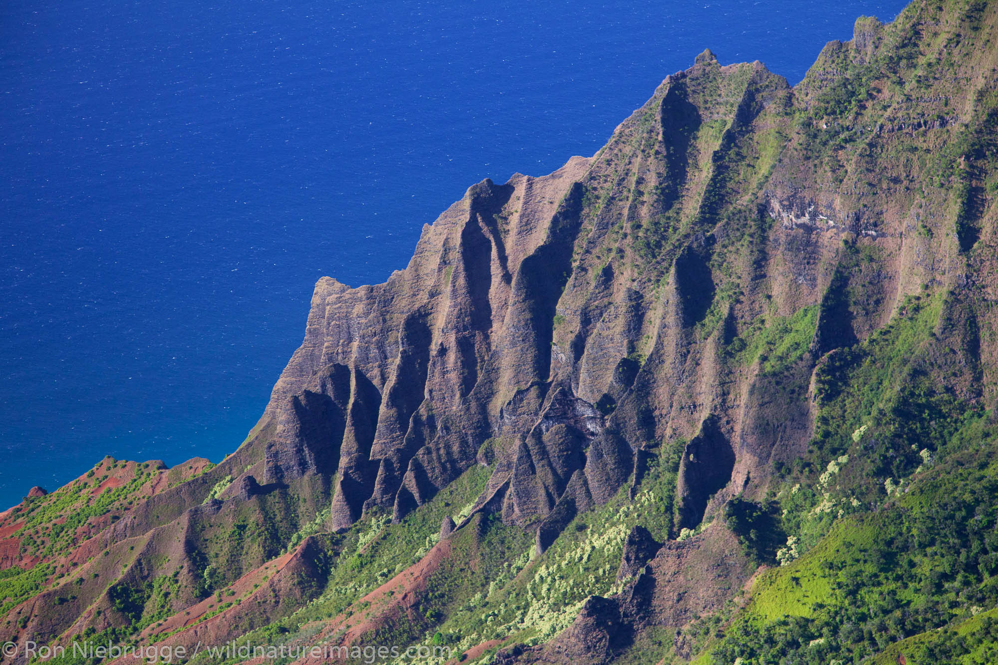 Aerial of Na Pali Coast and the Kalalau Valley, Kauai, Hawaii.