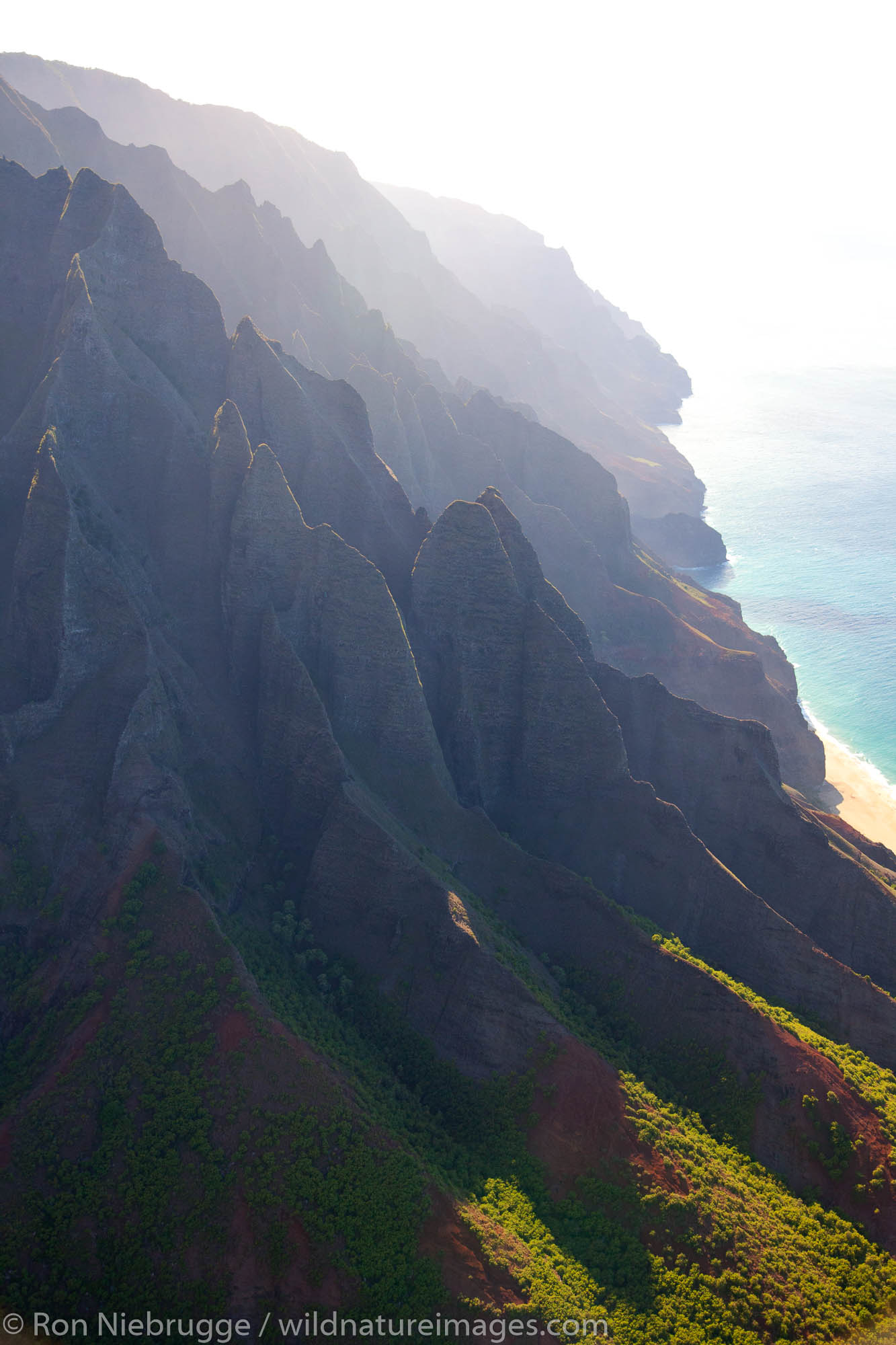 Aerial of Kalalau Beach, Na Pali Coast, Kauai, Hawaii.