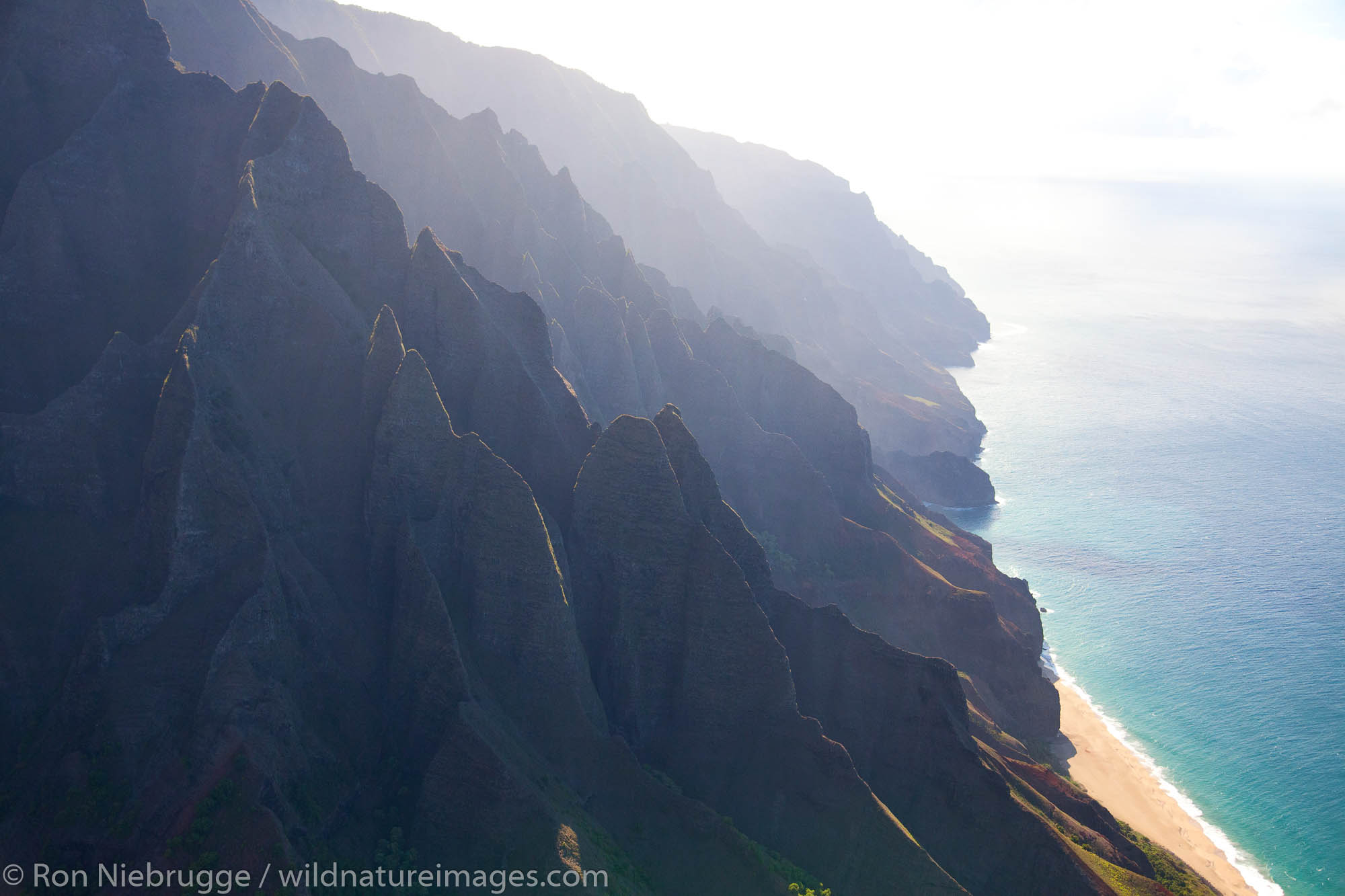 Aerial of Kalalau Beach, Na Pali Coast, Kauai, Hawaii.