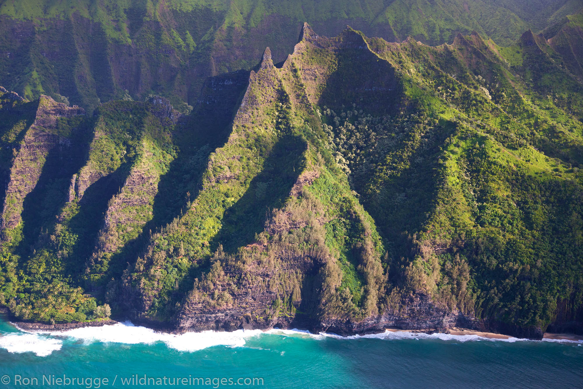 Aerial of Na Pali Coast, Kauai, Hawaii.