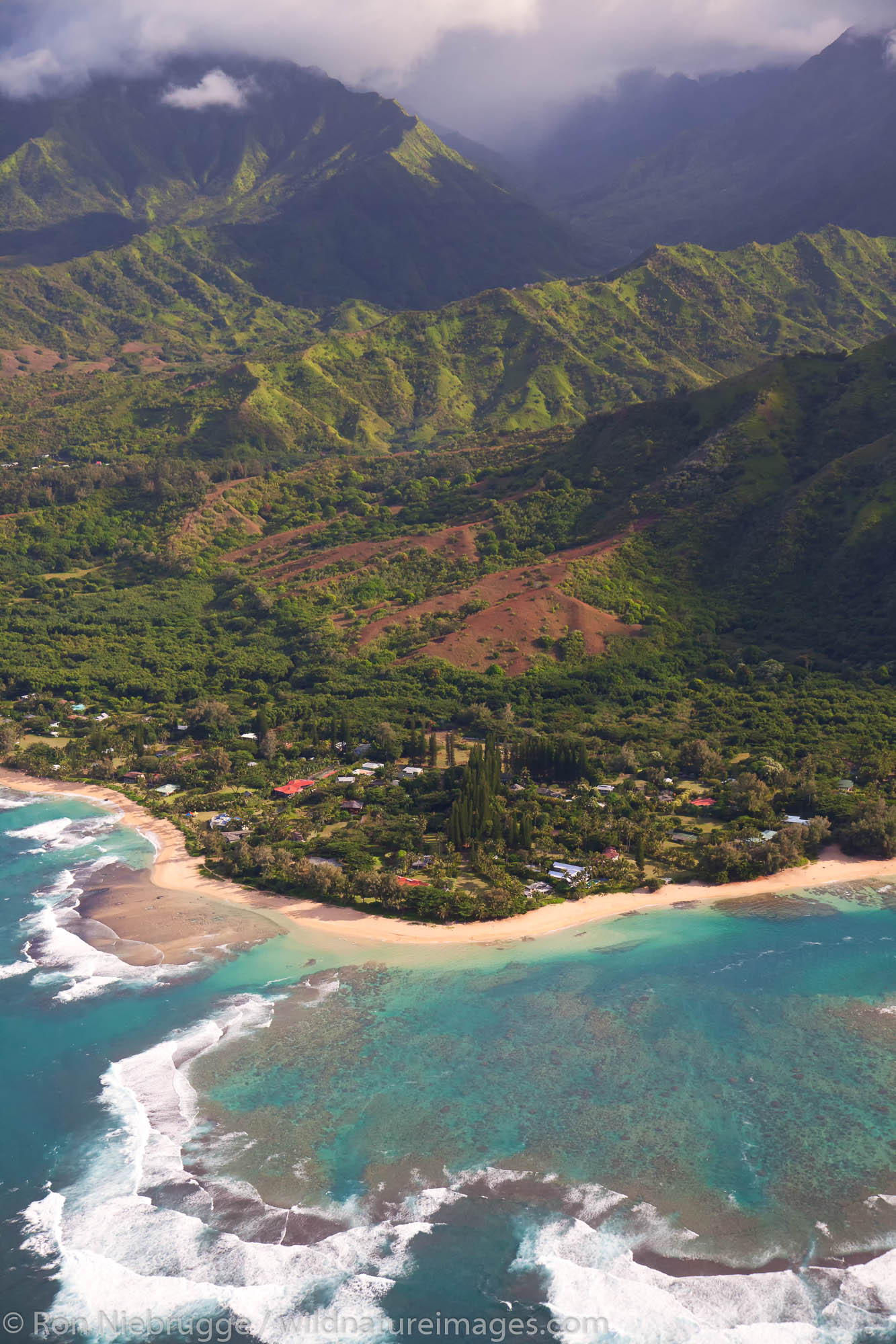 Aerial Ha'ena Beach Park, Ha'ena, Kauai, Hawaii.