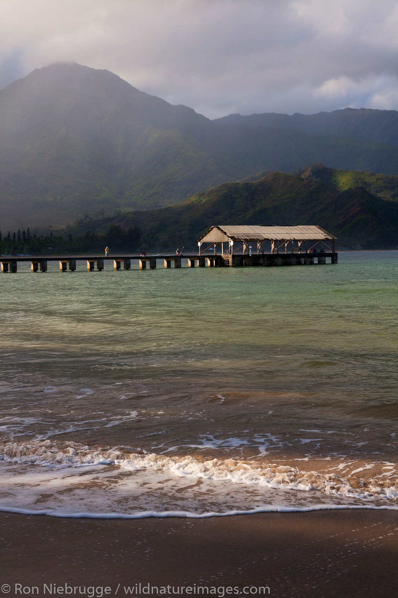 Pier at Black Pot Beach, Hanalei Bay, Kauai, Hawaii.