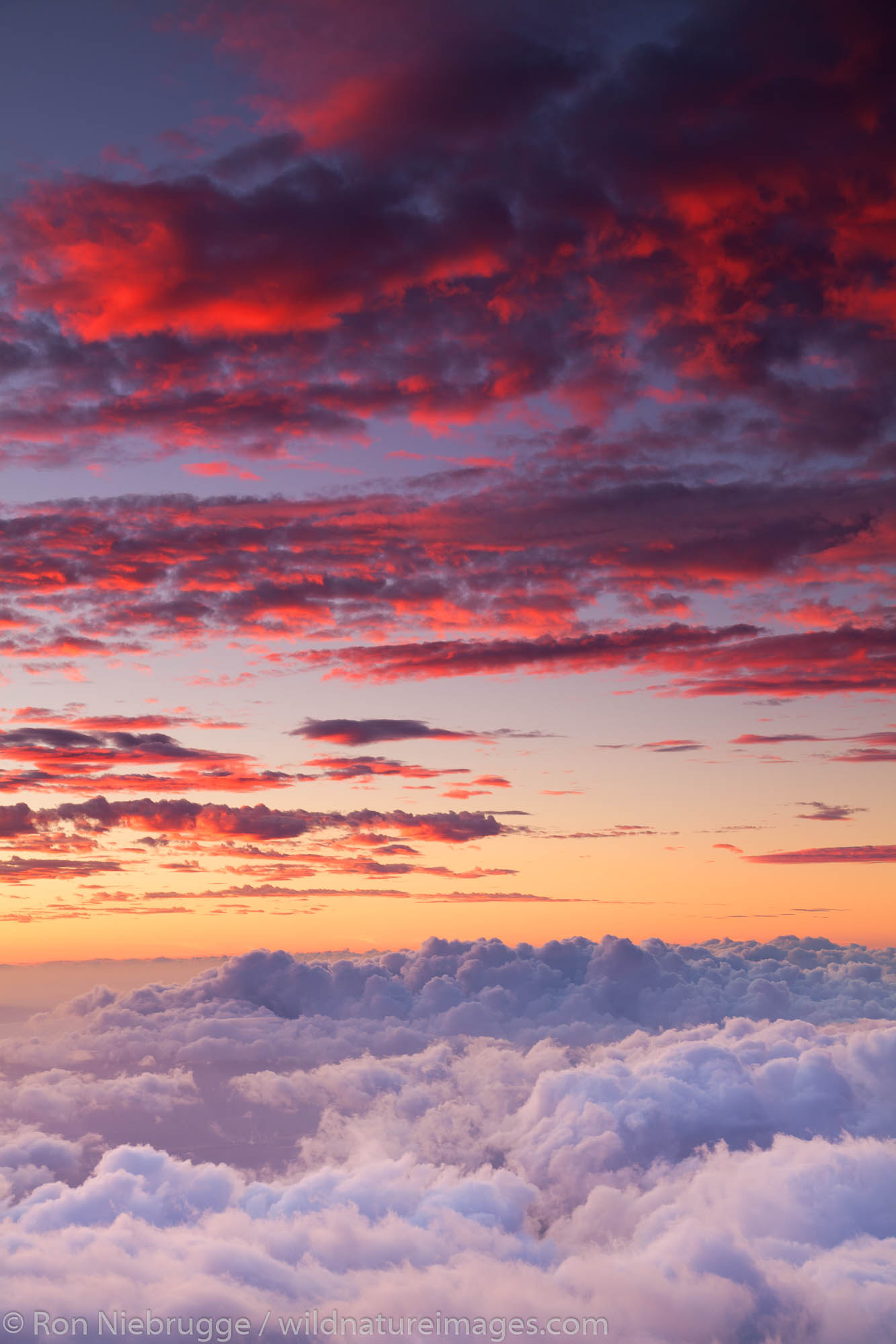 Sunset from near the top of Haleakala, Haleakala National Park, Maui, Hawaii.