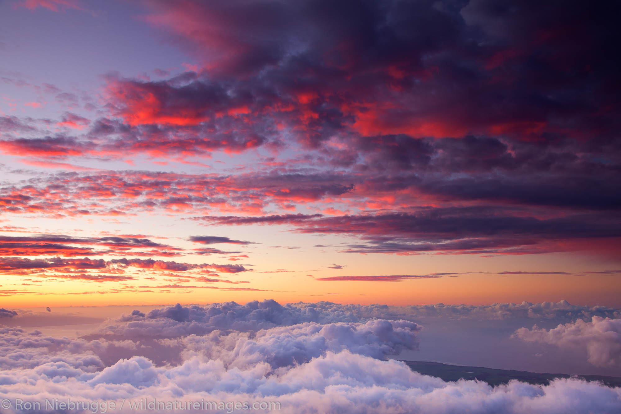 Sunset from near the top of Haleakala, Haleakala National Park, Maui, Hawaii.