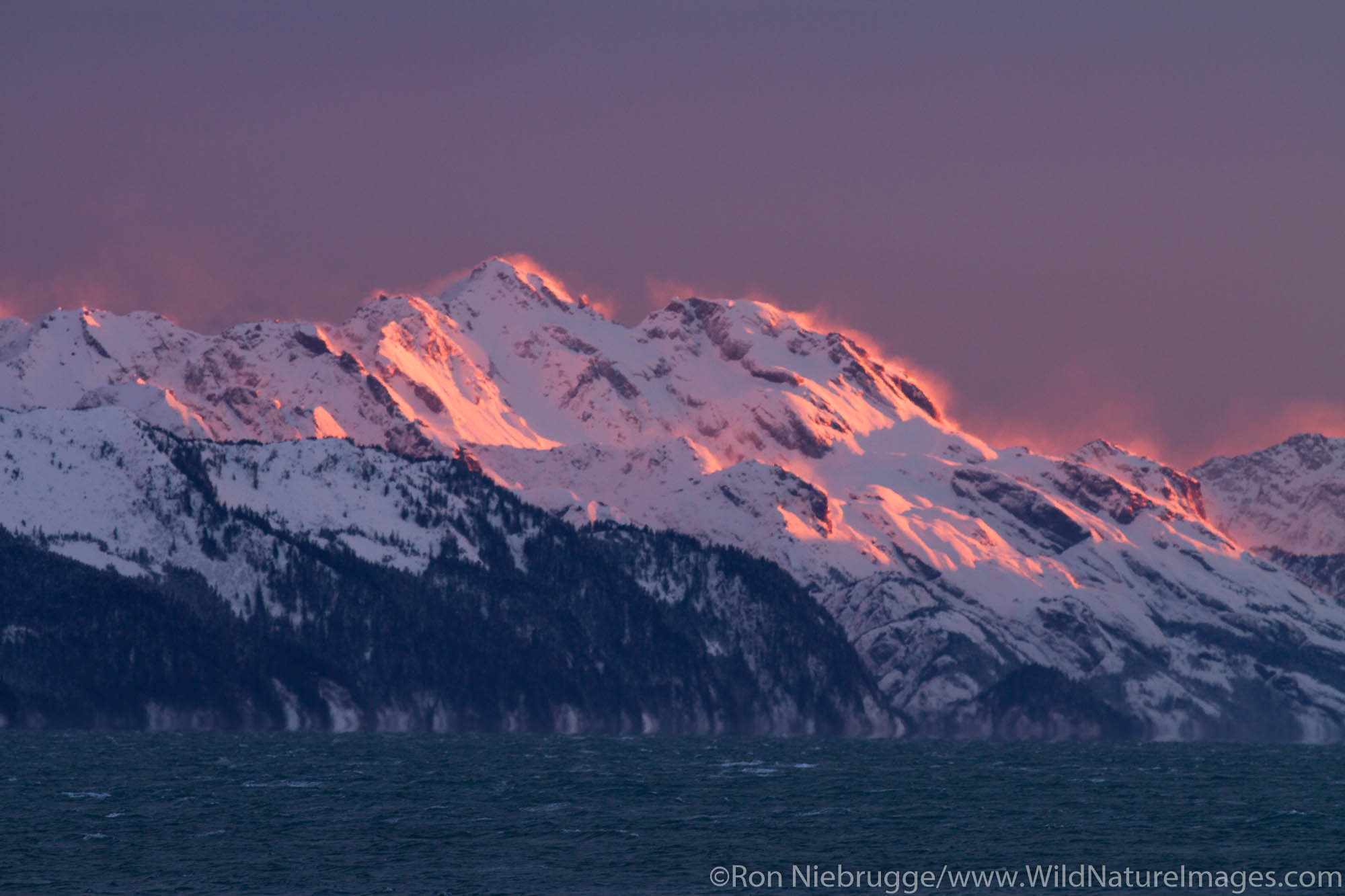 Winter sunset on Resurrection Bay, Seward, Alaska.