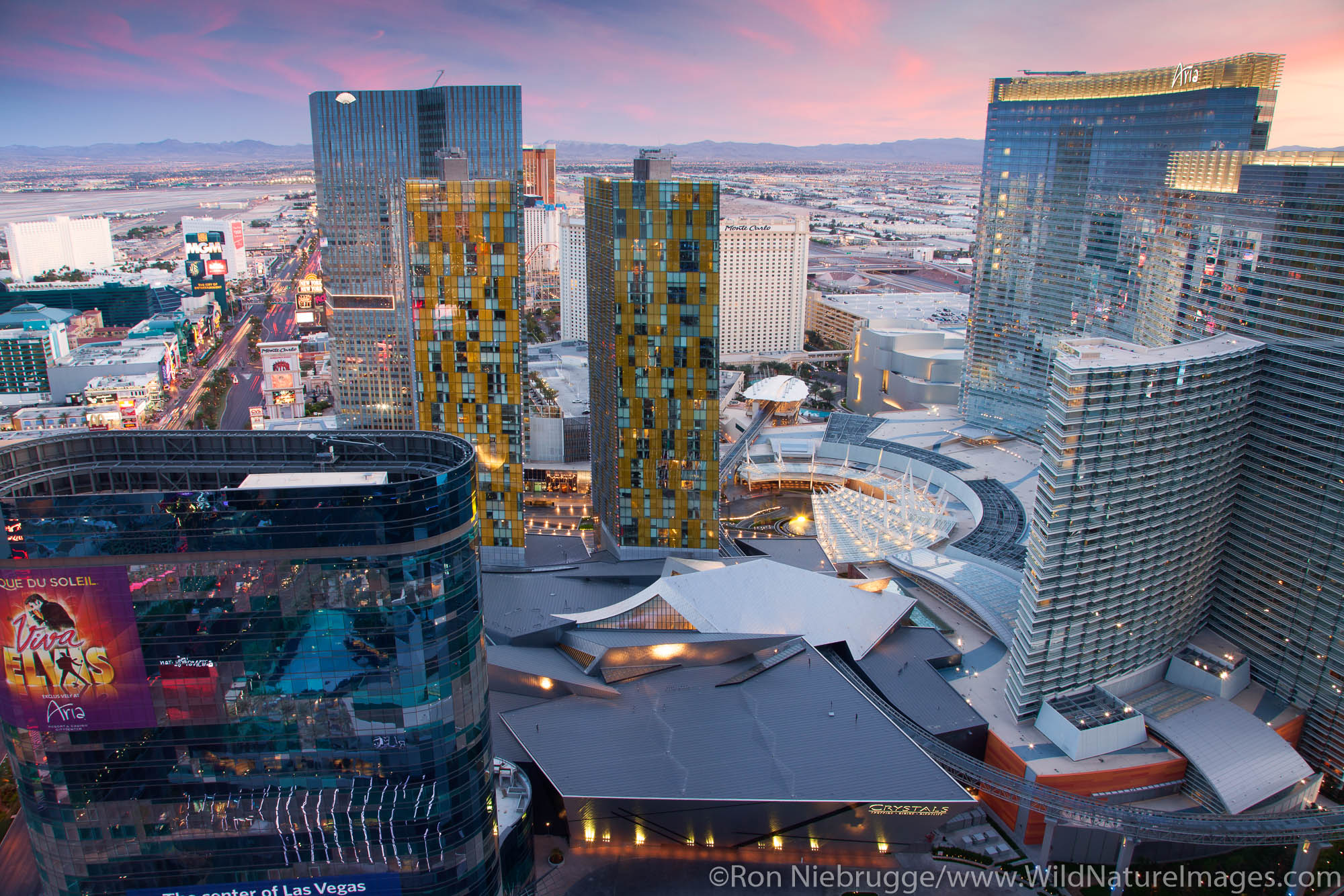 City Center including the Aria, Crystals, The Residences at Mandarian Oriental and Veer Towers, Las Vegas, Nevada.