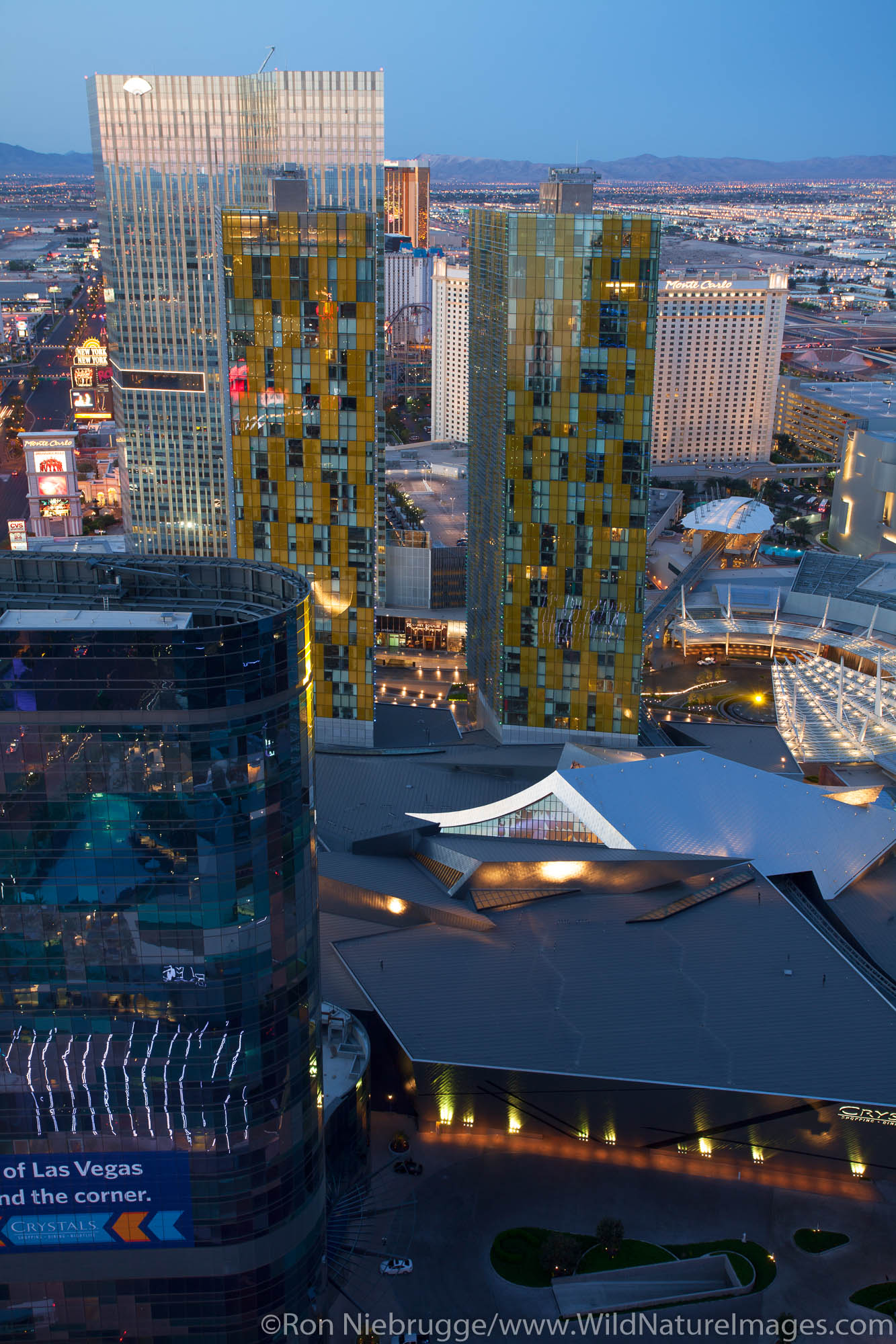 City Center including Veer Towers, Crystals, and The Residences at Mandarin Oriental, Las Vegas, Nevada.