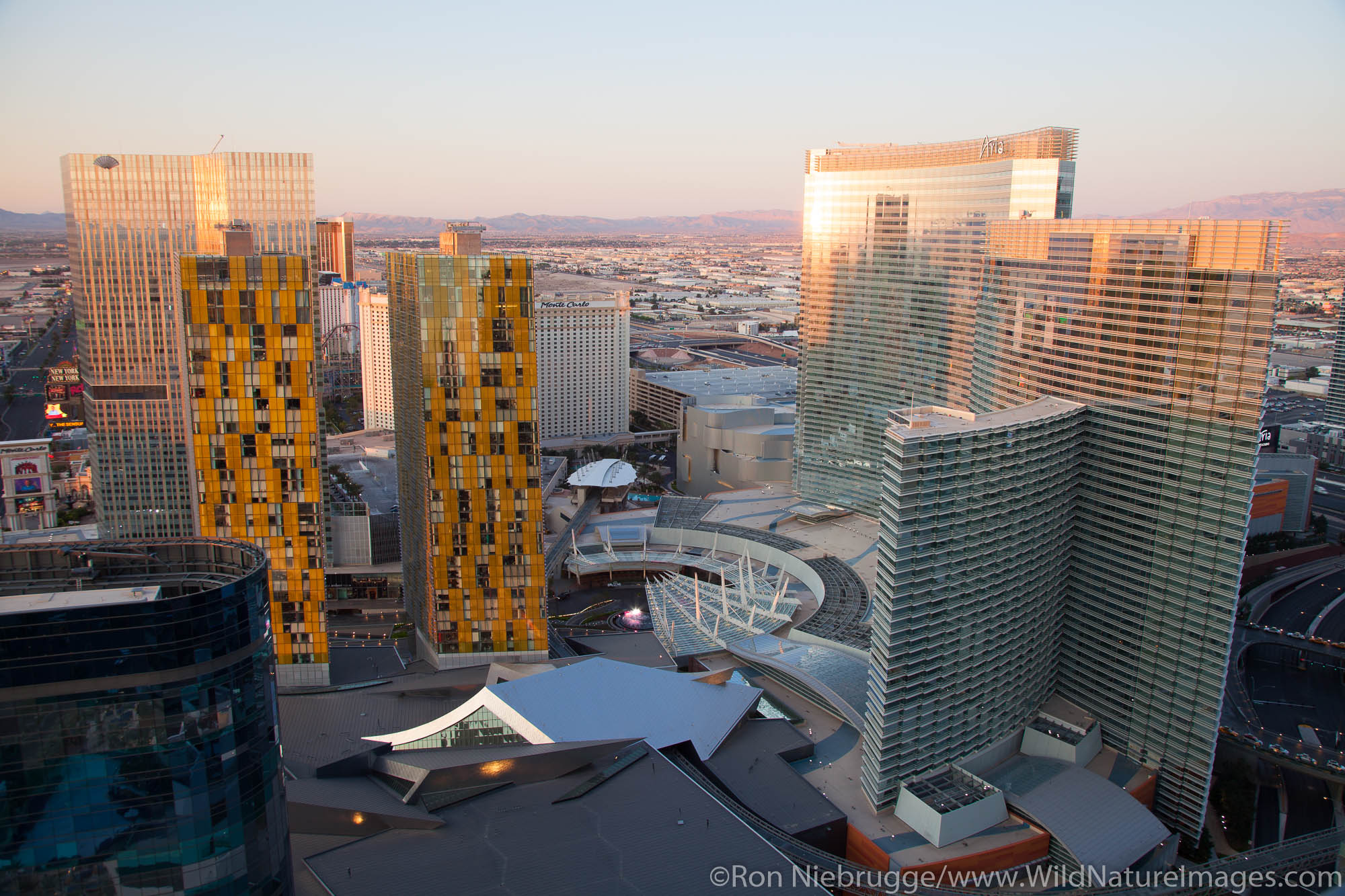 City Center including the Aria, Veer Towers, Crystals, and The Residences at Mandarin Oriental, Las Vegas, Nevada.