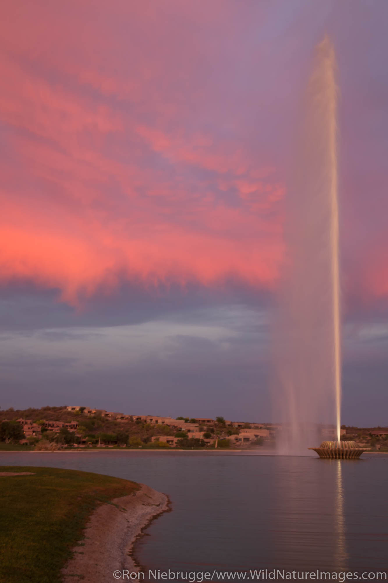 The fountain at sunset, Fountain Hills and East of Phoenix, Arizona.