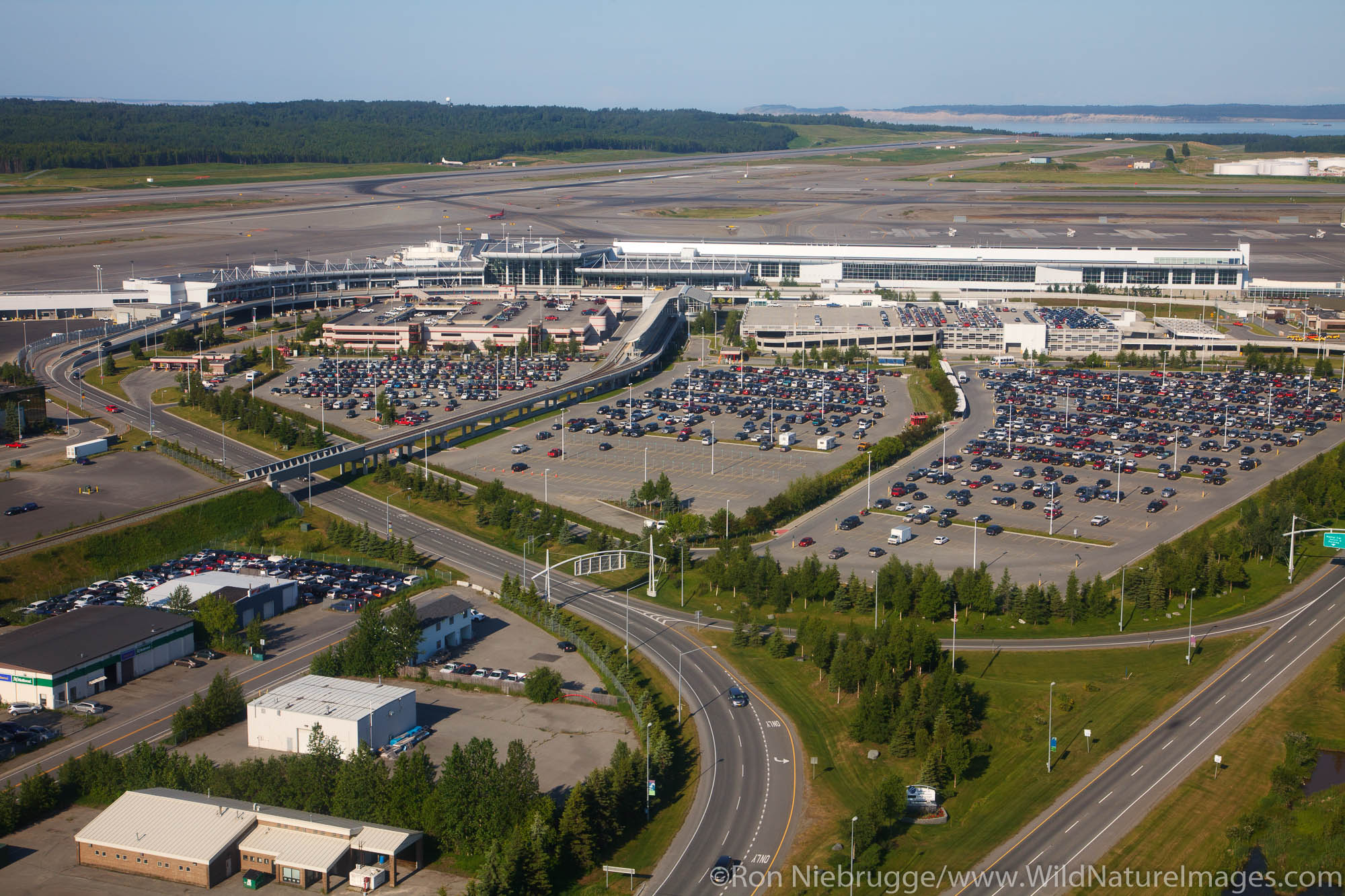Aerial view of Ted Stevens International Airport, Anchorage, Alaska.