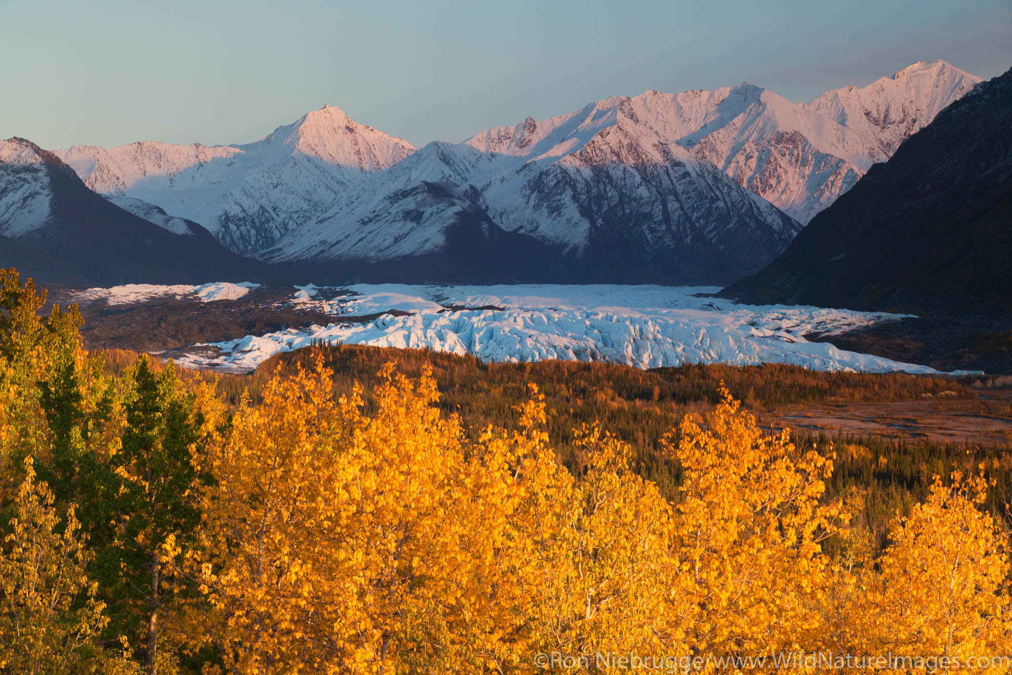 Matanuska Glacier and the Chugach Mountains, Alaska.