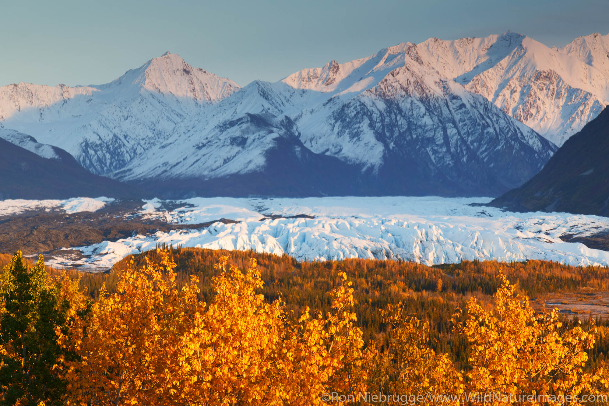 Matanuska Glacier and the Chugach Mountains, Alaska.