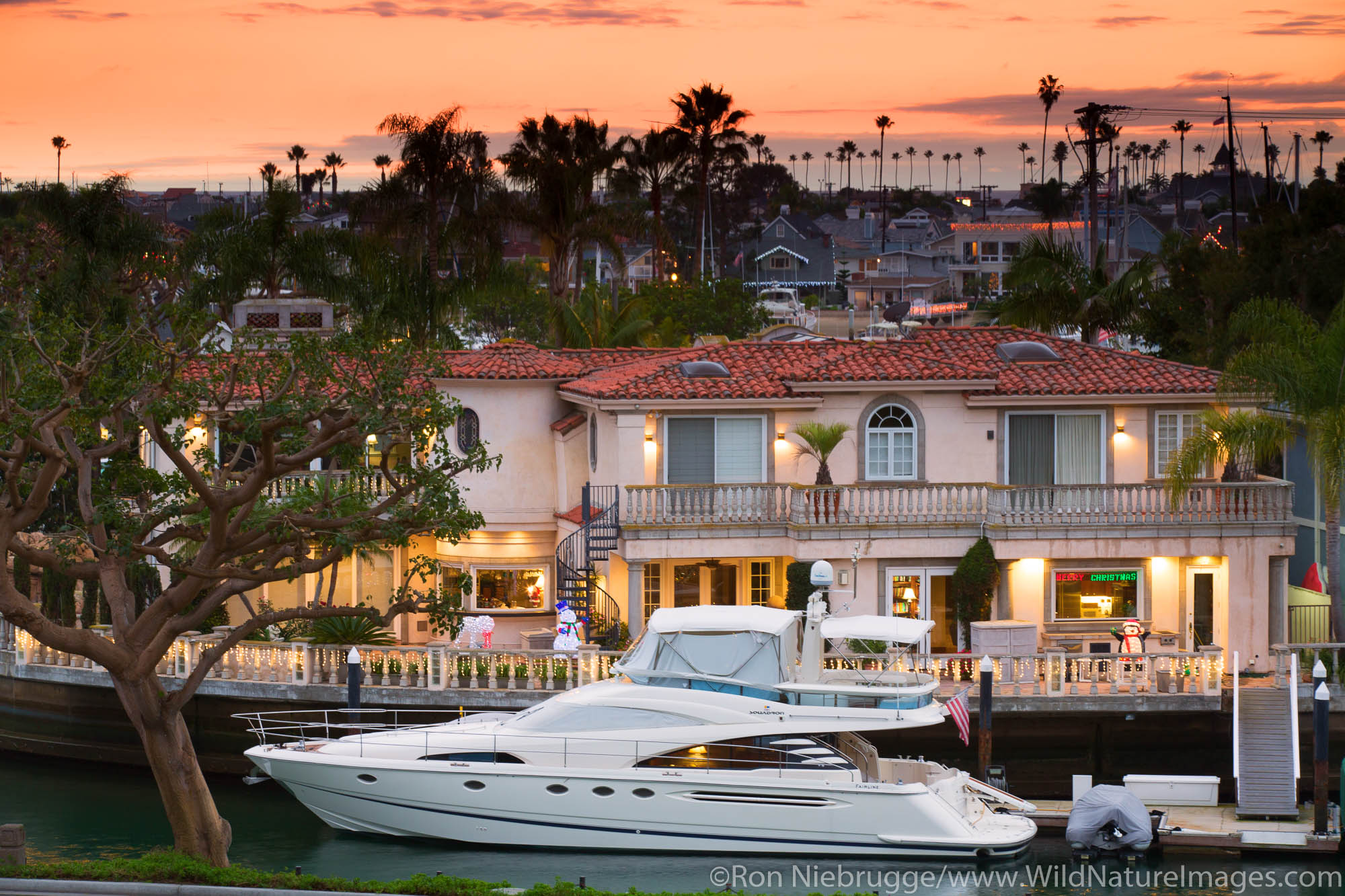 Yachts on Harbor Island, Newport Beach, Orange County, California.