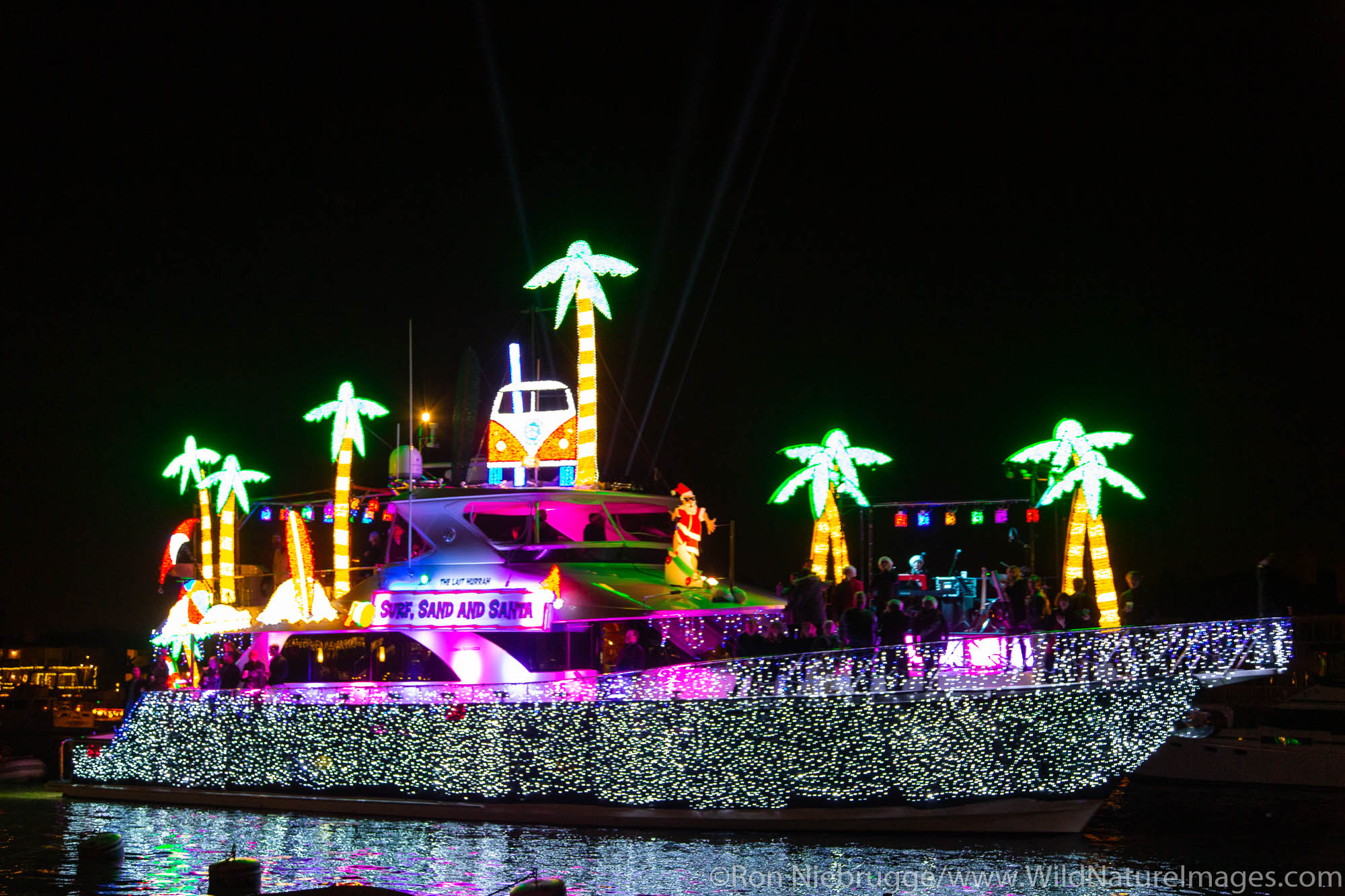 Balboa Island during the Christmas Boat Parade, Newport Beach, Orange County, California.