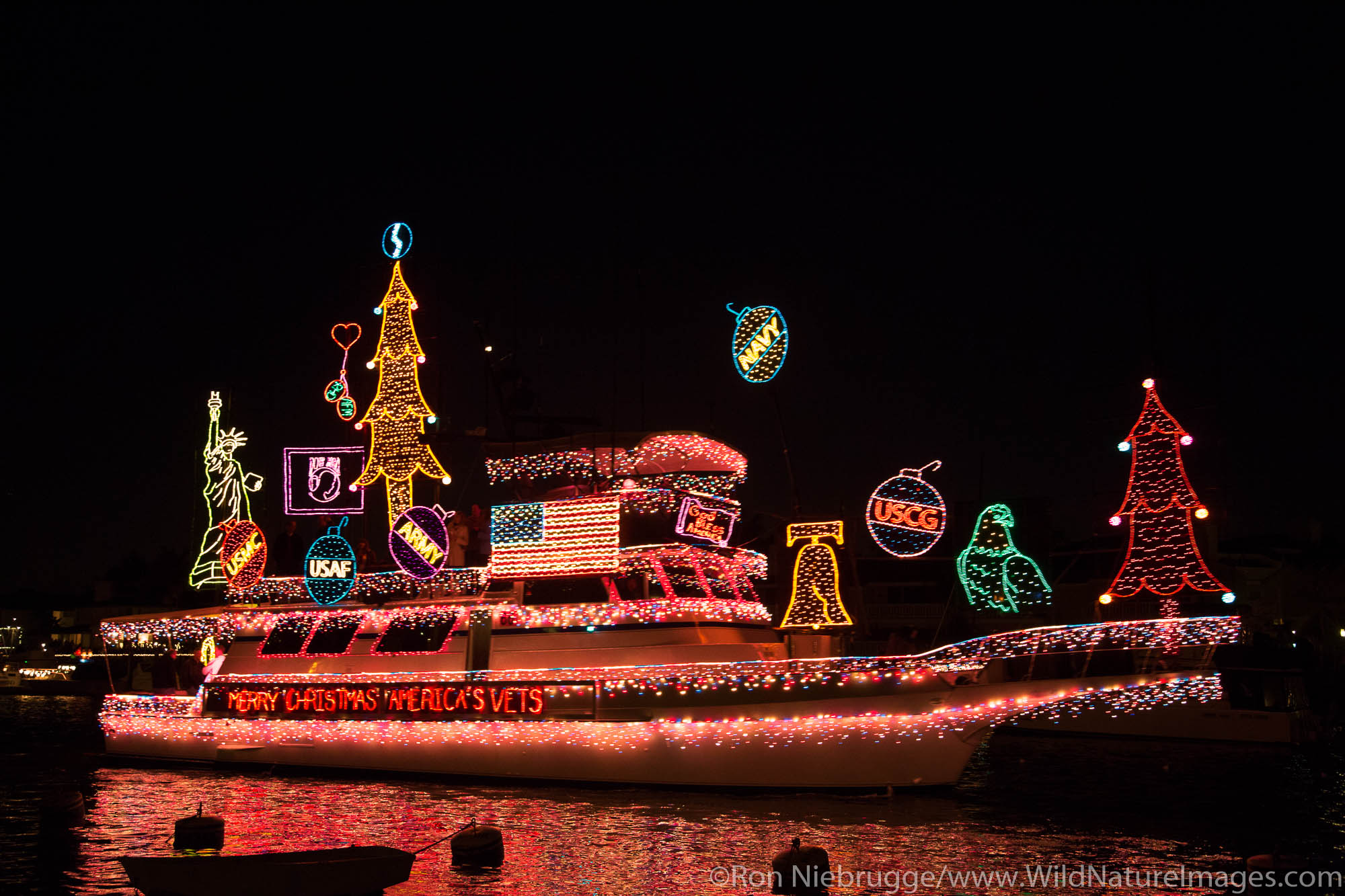 Balboa Island during the Christmas Boat Parade, Newport Beach, Orange County, California.