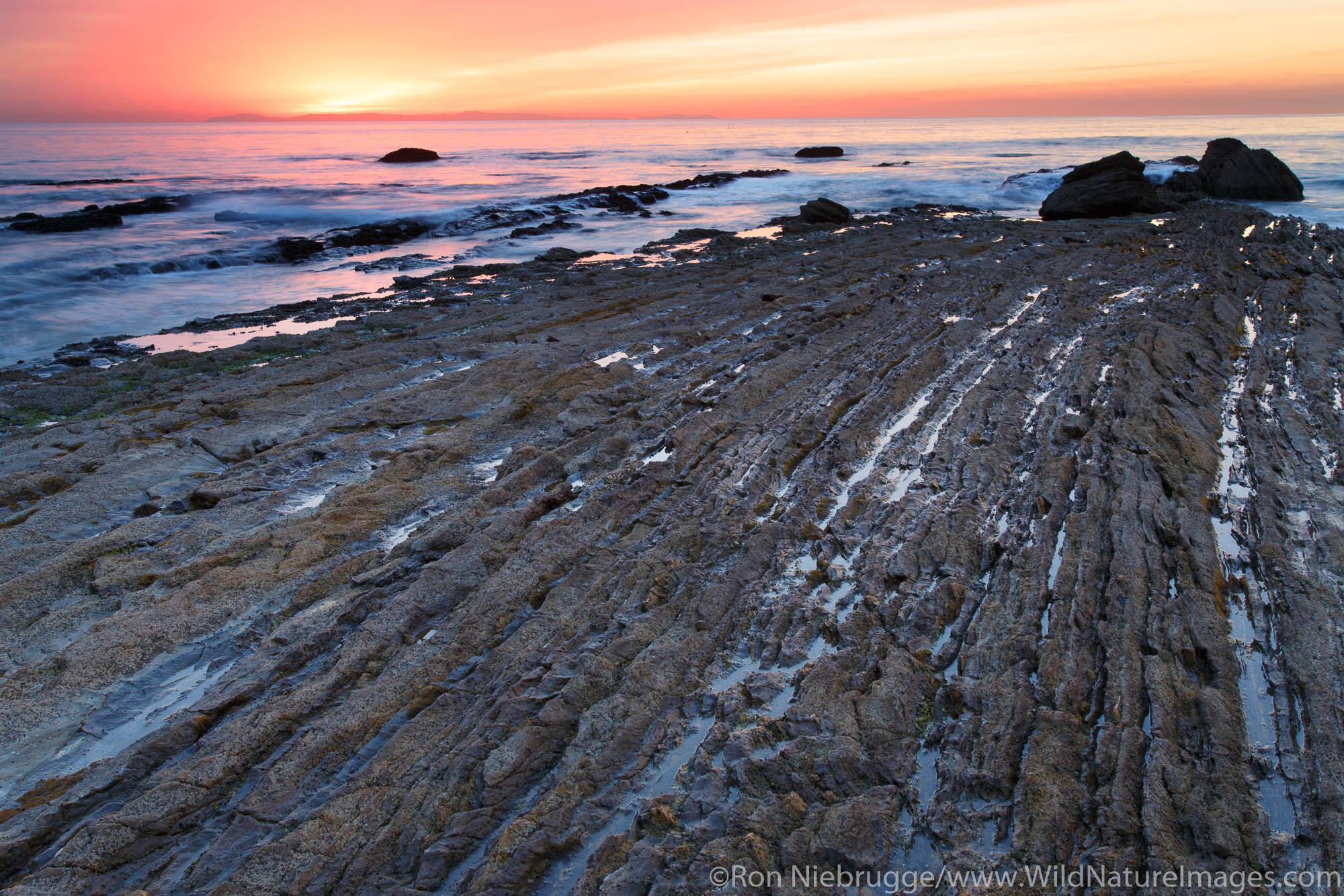 Sunset at Crystal Cove State Park, Newport Beach, Orange County, California.