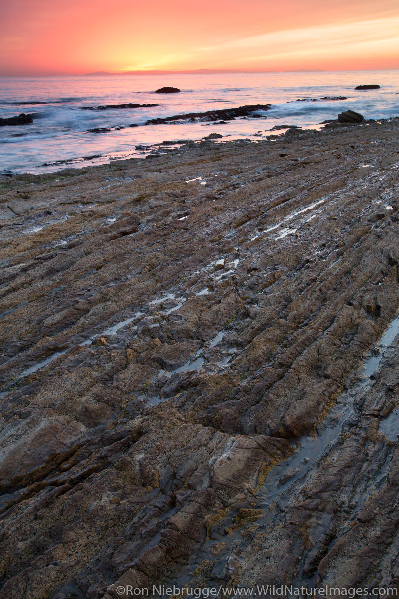 Sunset at Crystal Cove State Park, Newport Beach, Orange County, California.