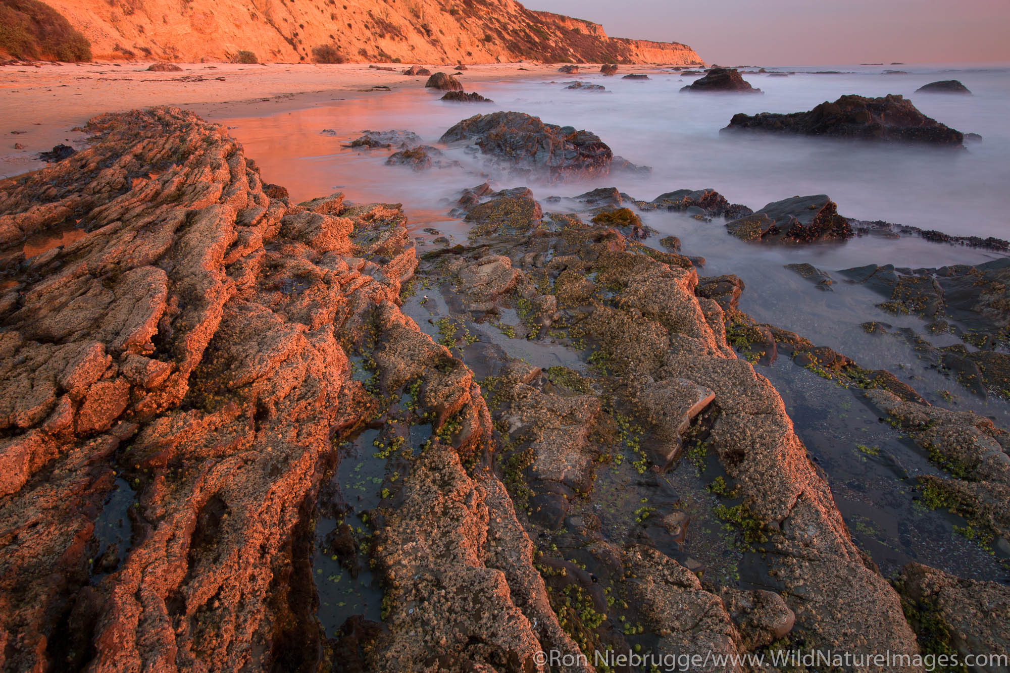 Sunset at Crystal Cove State Park, Newport Beach, Orange County, California.