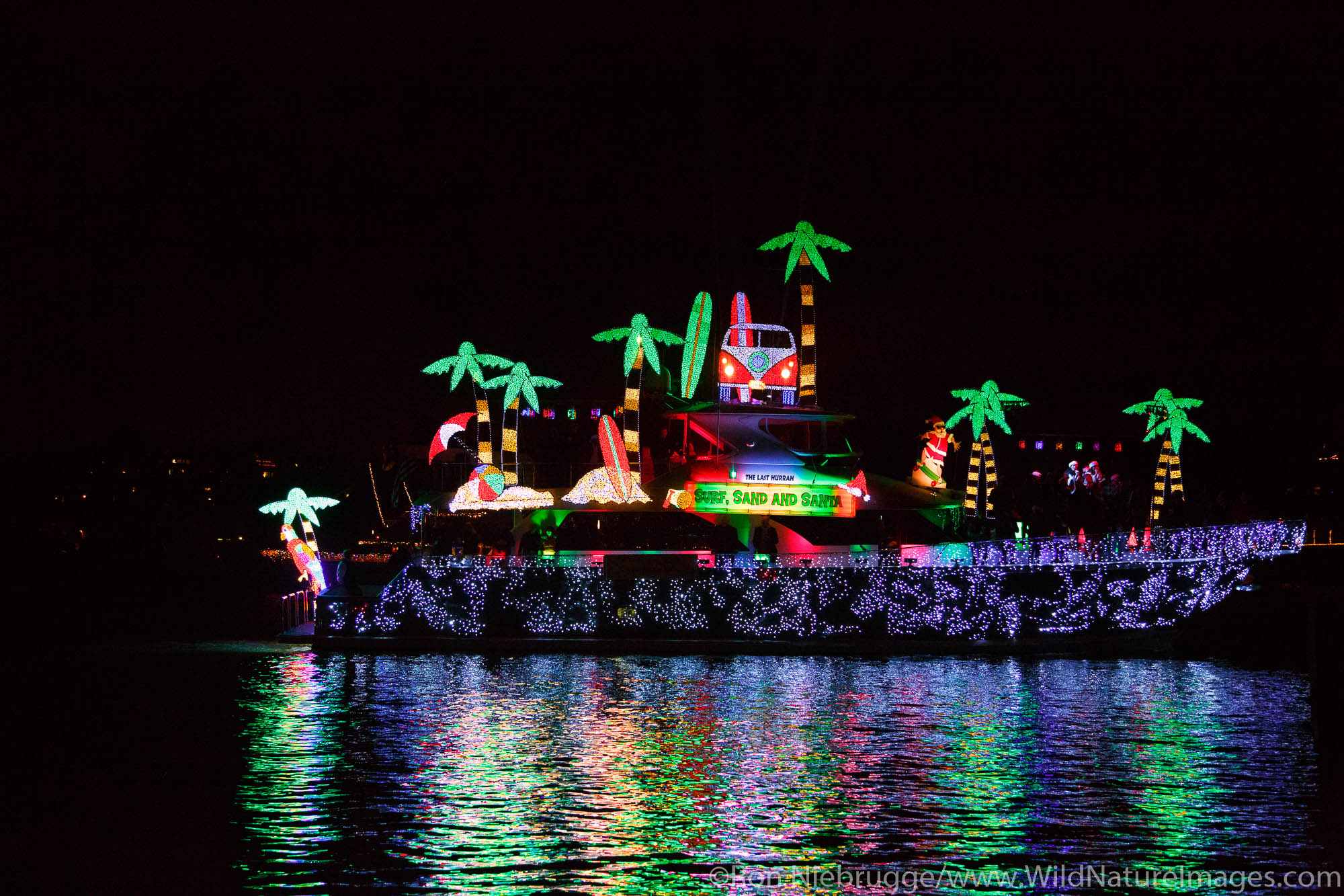 Balboa Island during the Christmas Boat Parade, Newport Beach, Orange County, California.