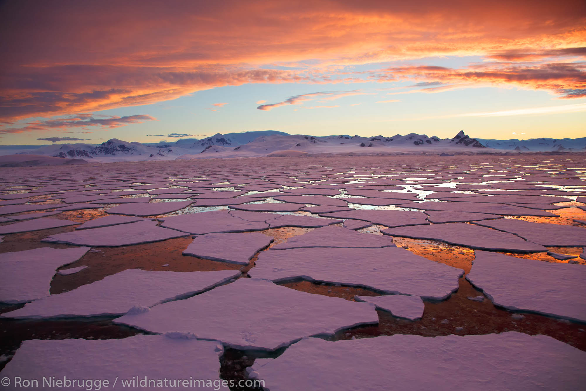 Sunset / sunrise as we travel below the Antarctic Circle, Antarctica.